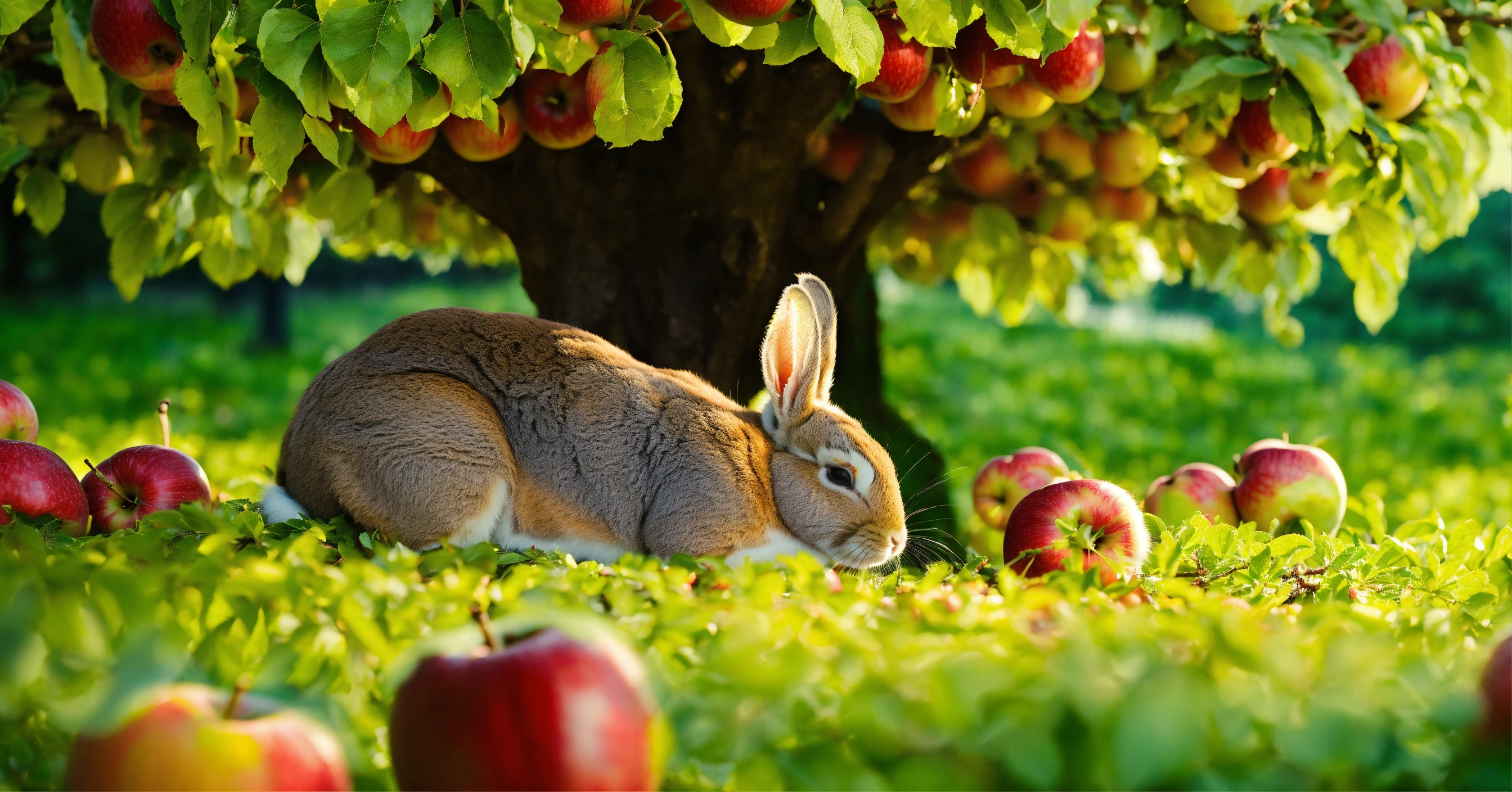 Lexica - Rabbit sleeping under an apple tree, falling apples around ...