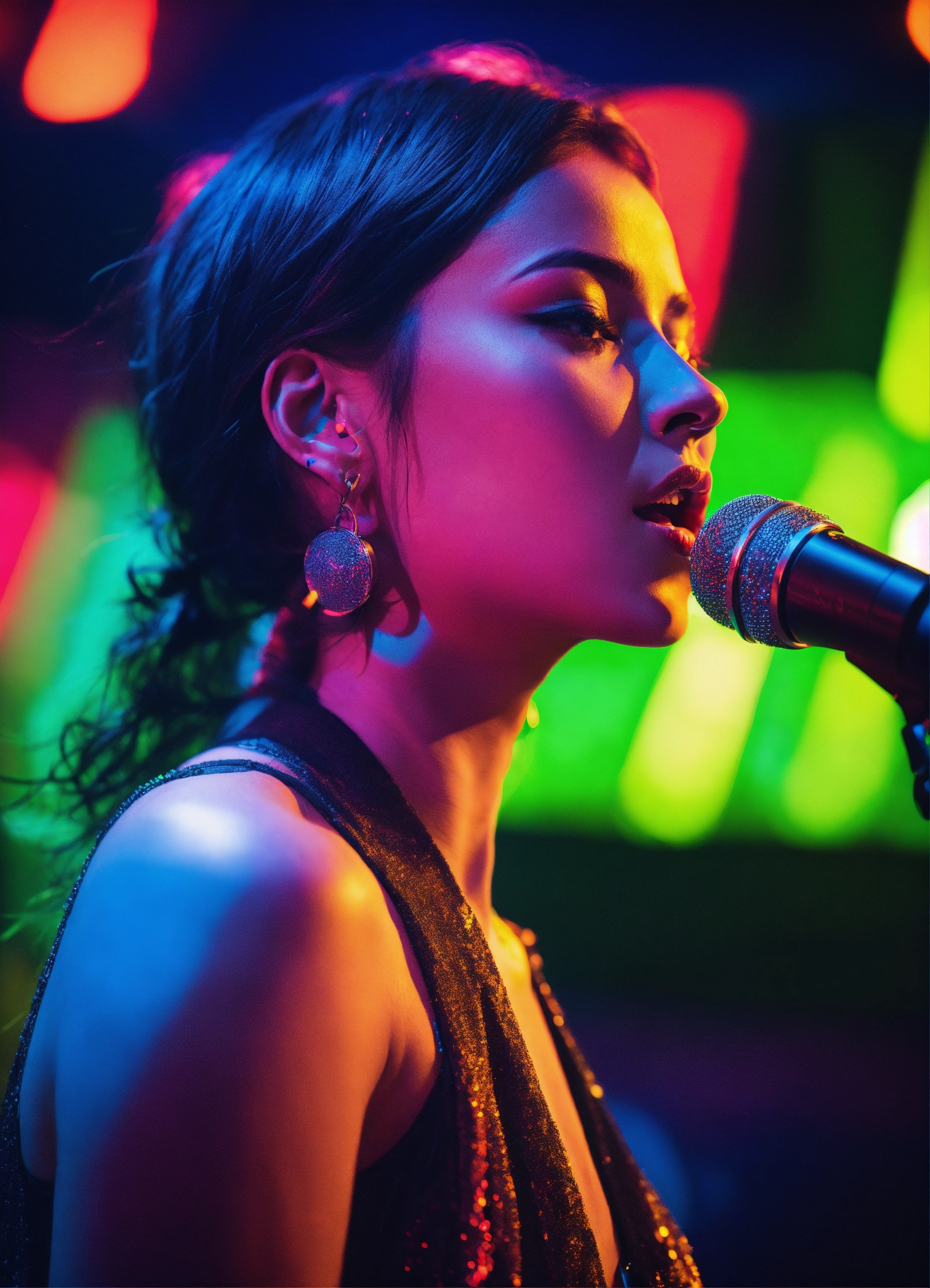 Lexica - Cinematic photography, modern, female singer on stage ...