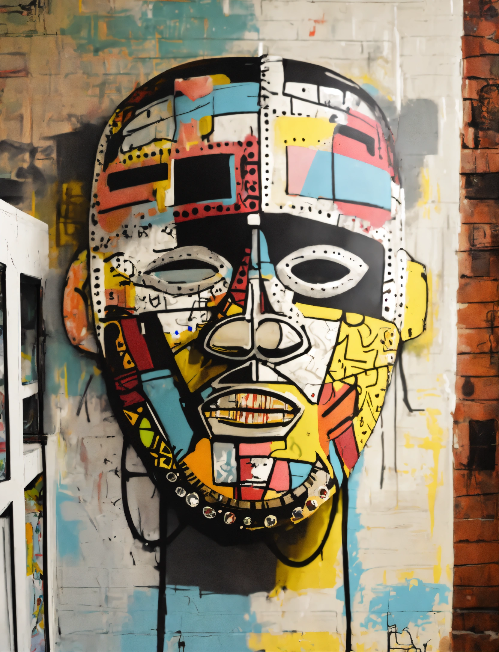 Lexica - Graffiti art African tribal mask robot collage style abstract ...