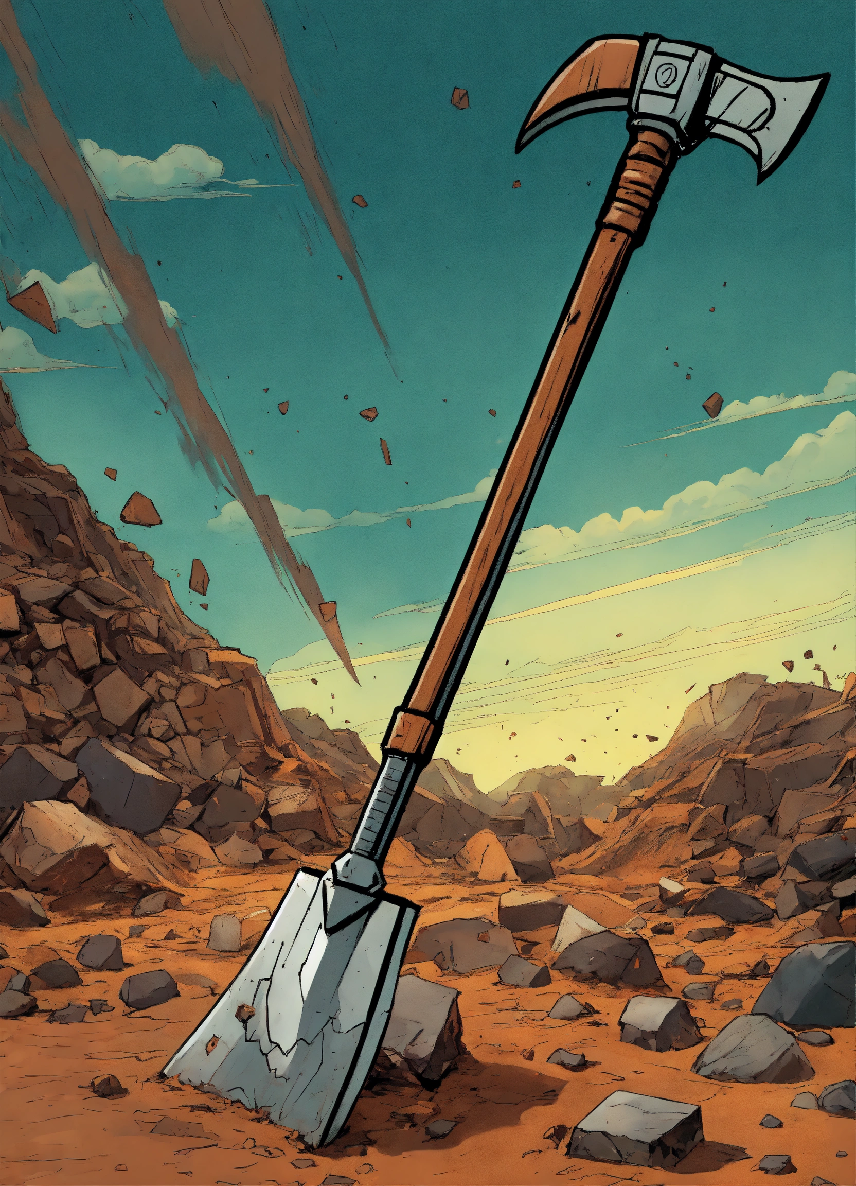 Lexica - Mining pickaxe, in the graphic novel art form