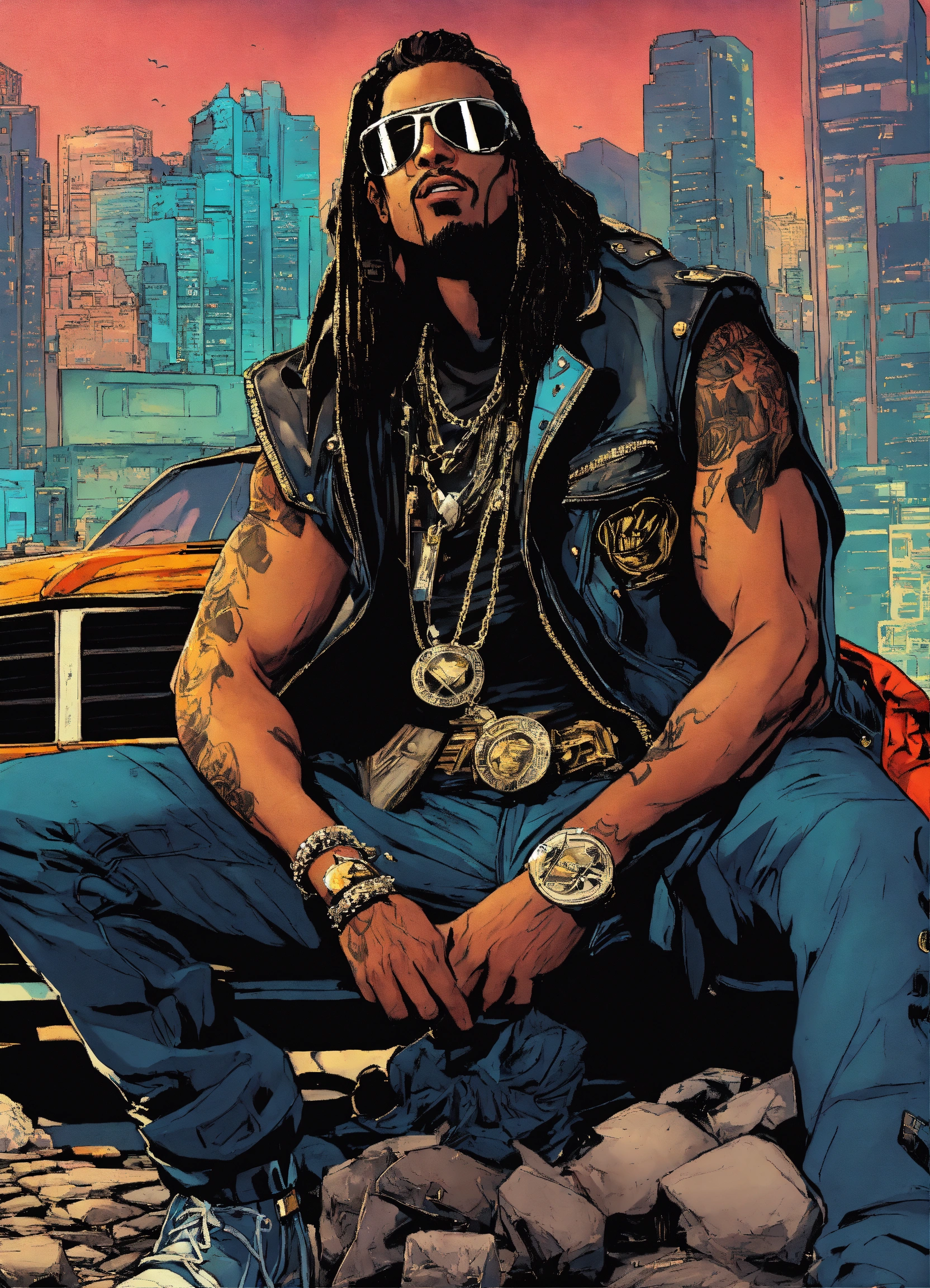 Lexica - A crazy gangster rap, heavy metal mix music style, comic art ...