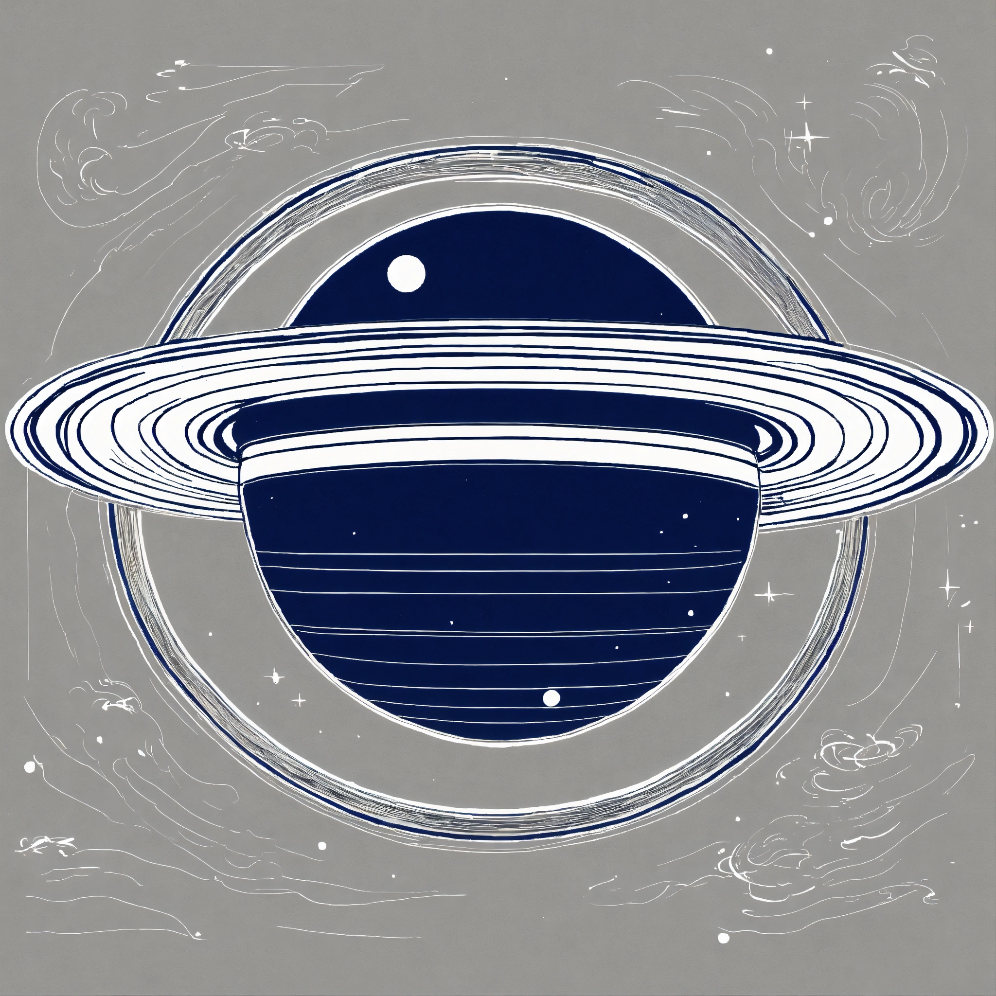 Lexica - Saturn, simple shapes, hand drawn, clear background, dark blue.