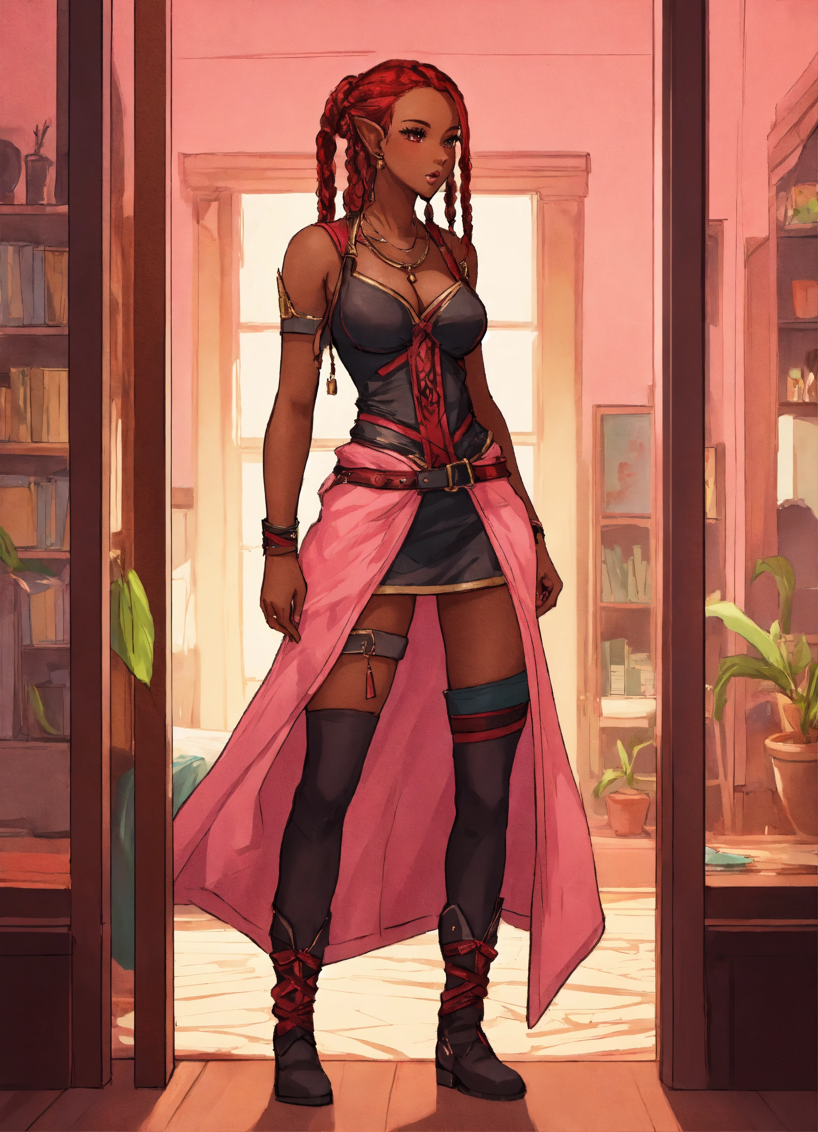 Lexica - Full body of a shapely black female high elf n red and black ...