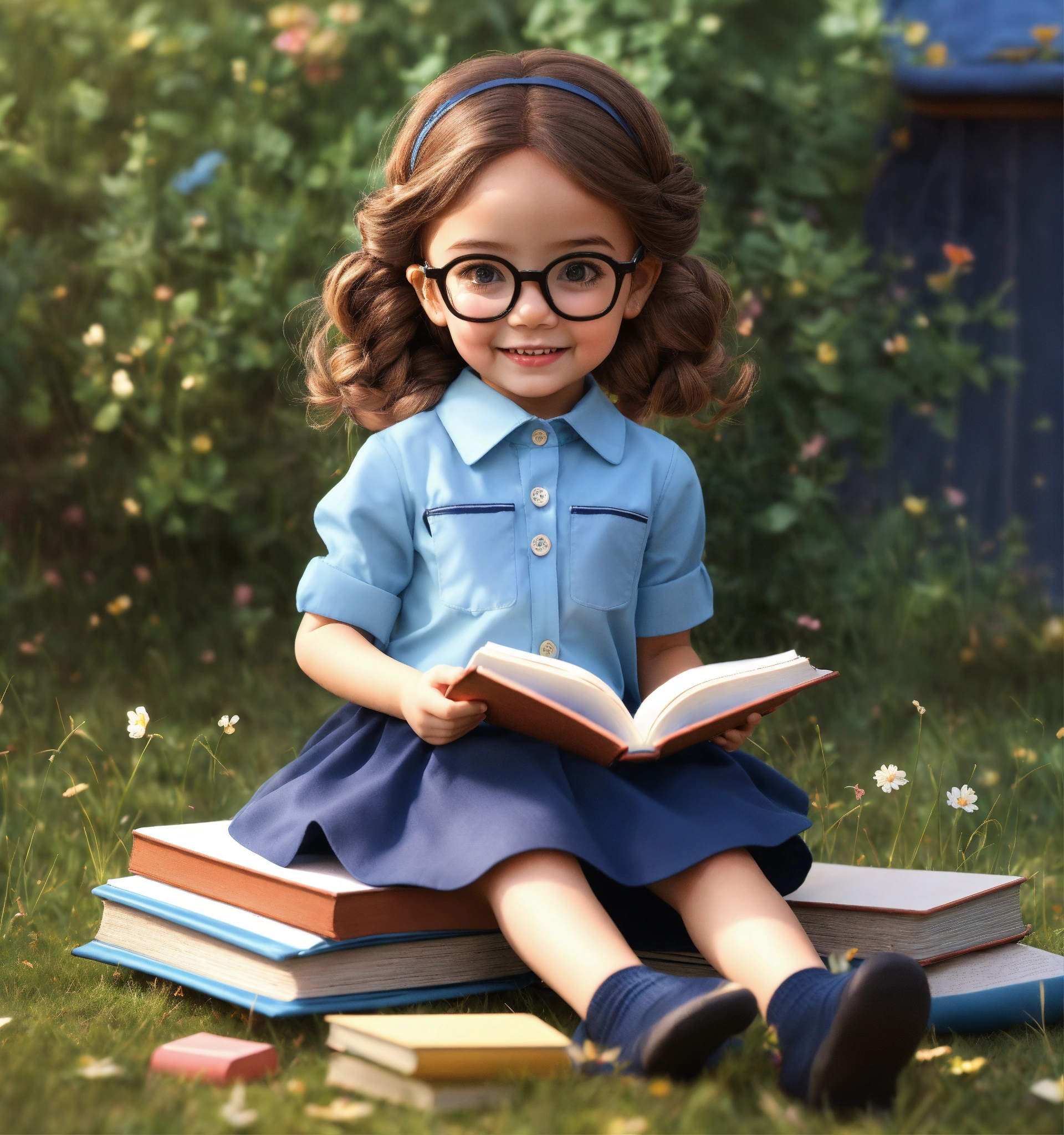 Lexica - A sweet 5-year-old girl wearing a light blue button-down shirt ...