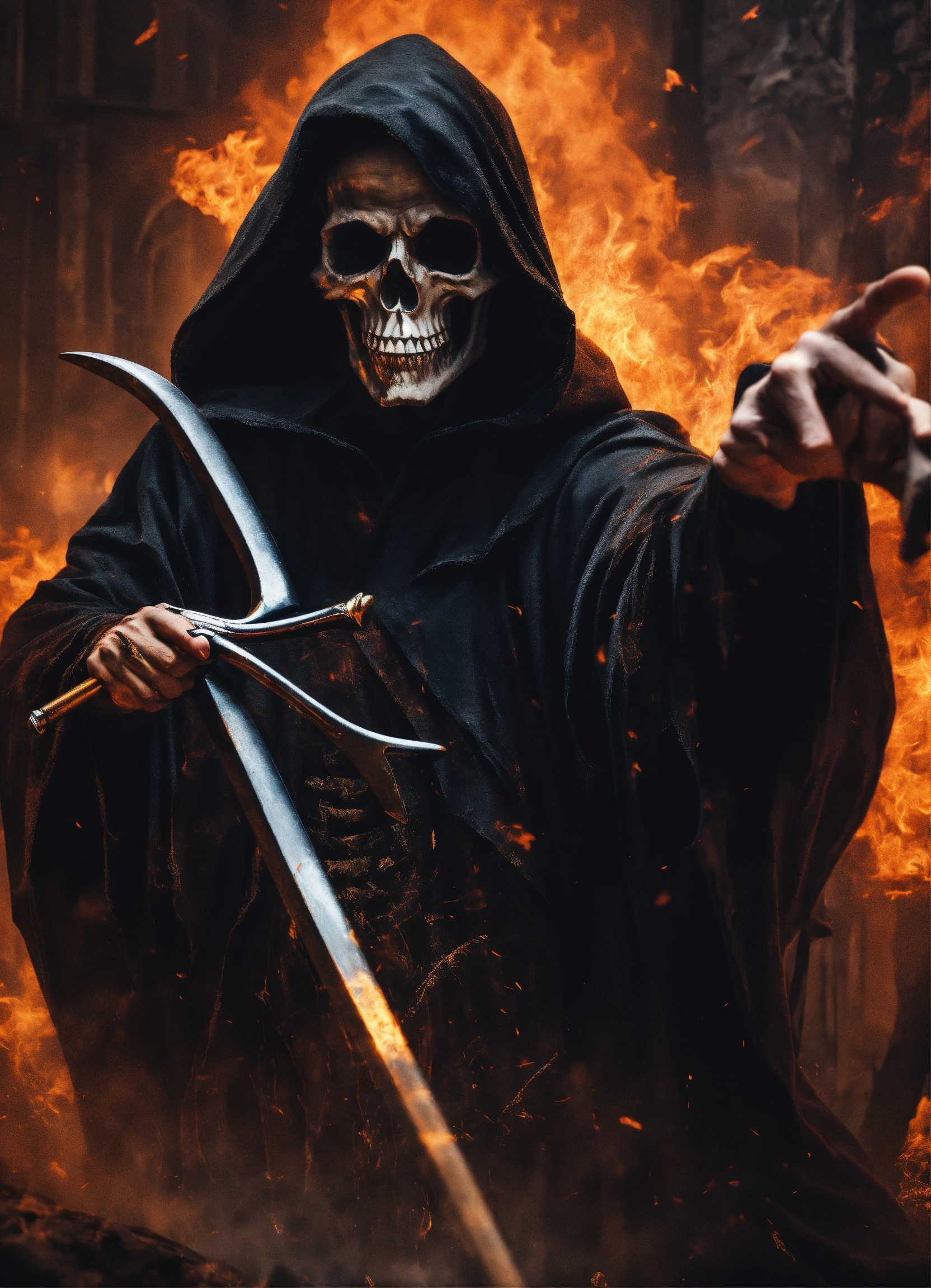 Lexica - An up-close grim reaper with his arm outstretched and pointing ...
