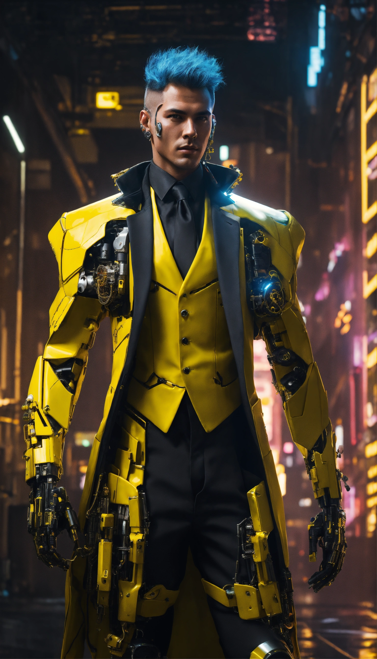 Lexica - Cyberpunk cyborg with yellow cybernetic parts. Mostly human ...