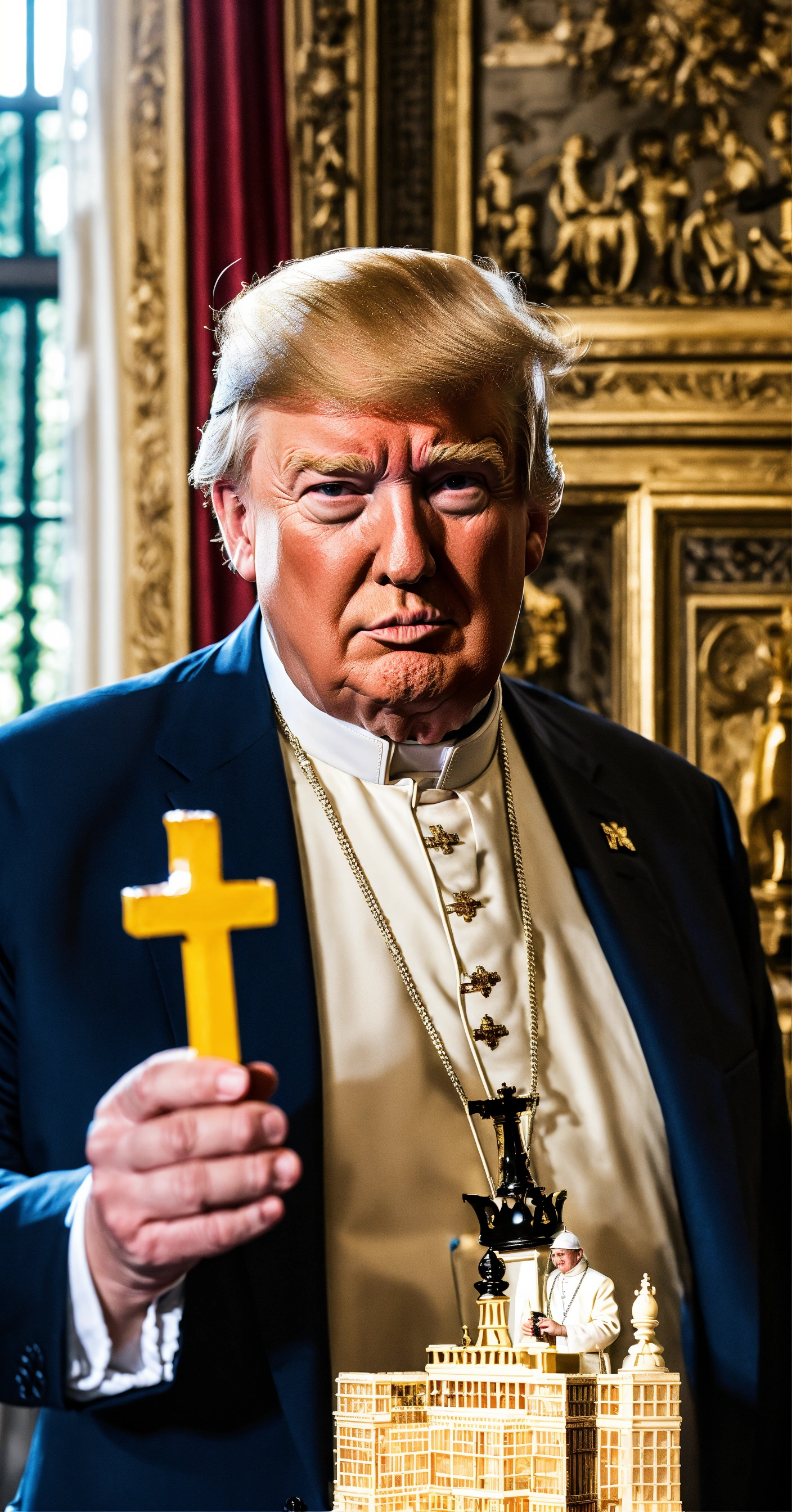 Lexica - Trump holding a chess bishop piece of the pope