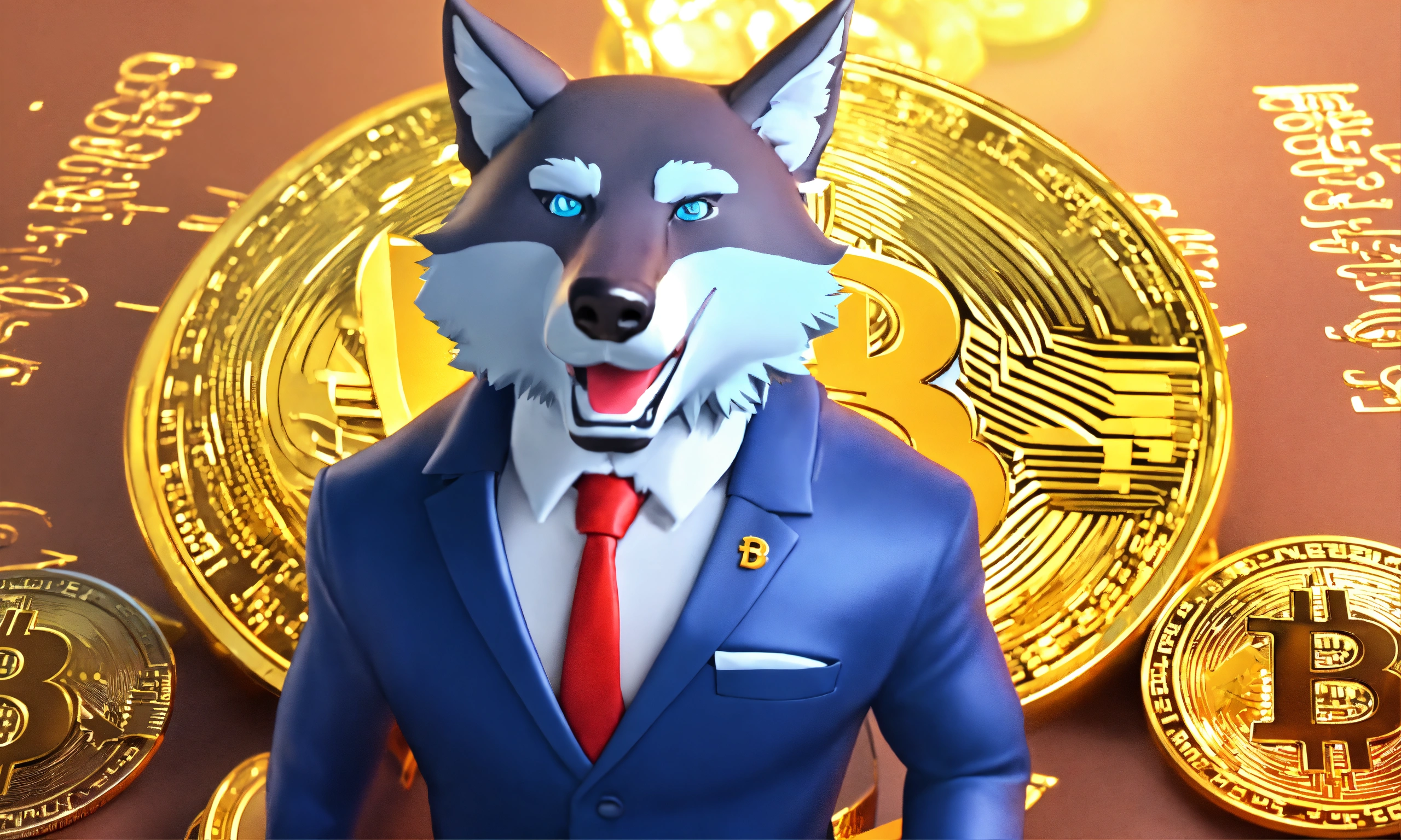 Lexica - A bitcoin wolf in a suit with Indian rupee on hand, 3d cartoon ...