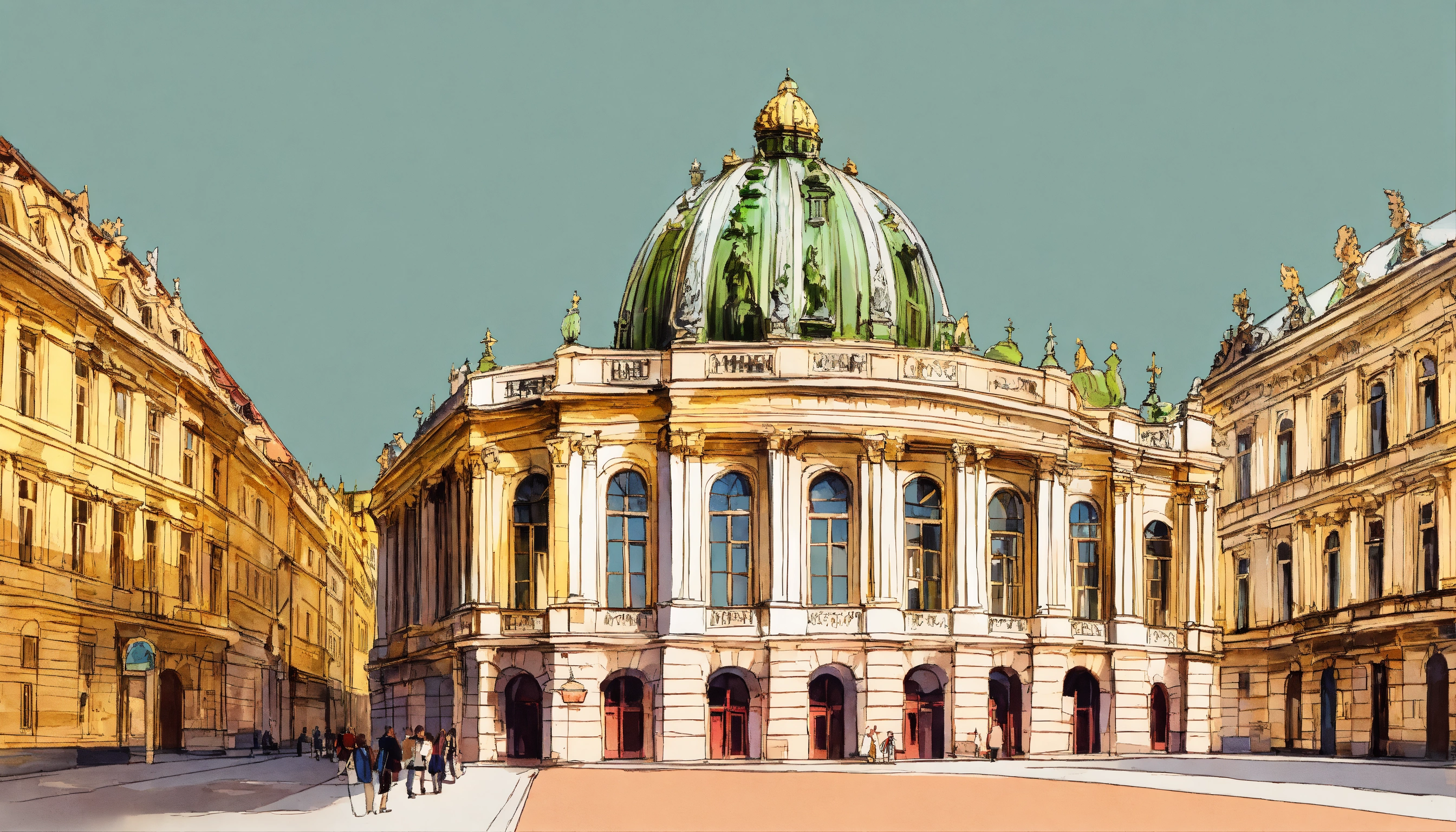 Lexica - A sketch of a vienna landmark, bright, muted colors