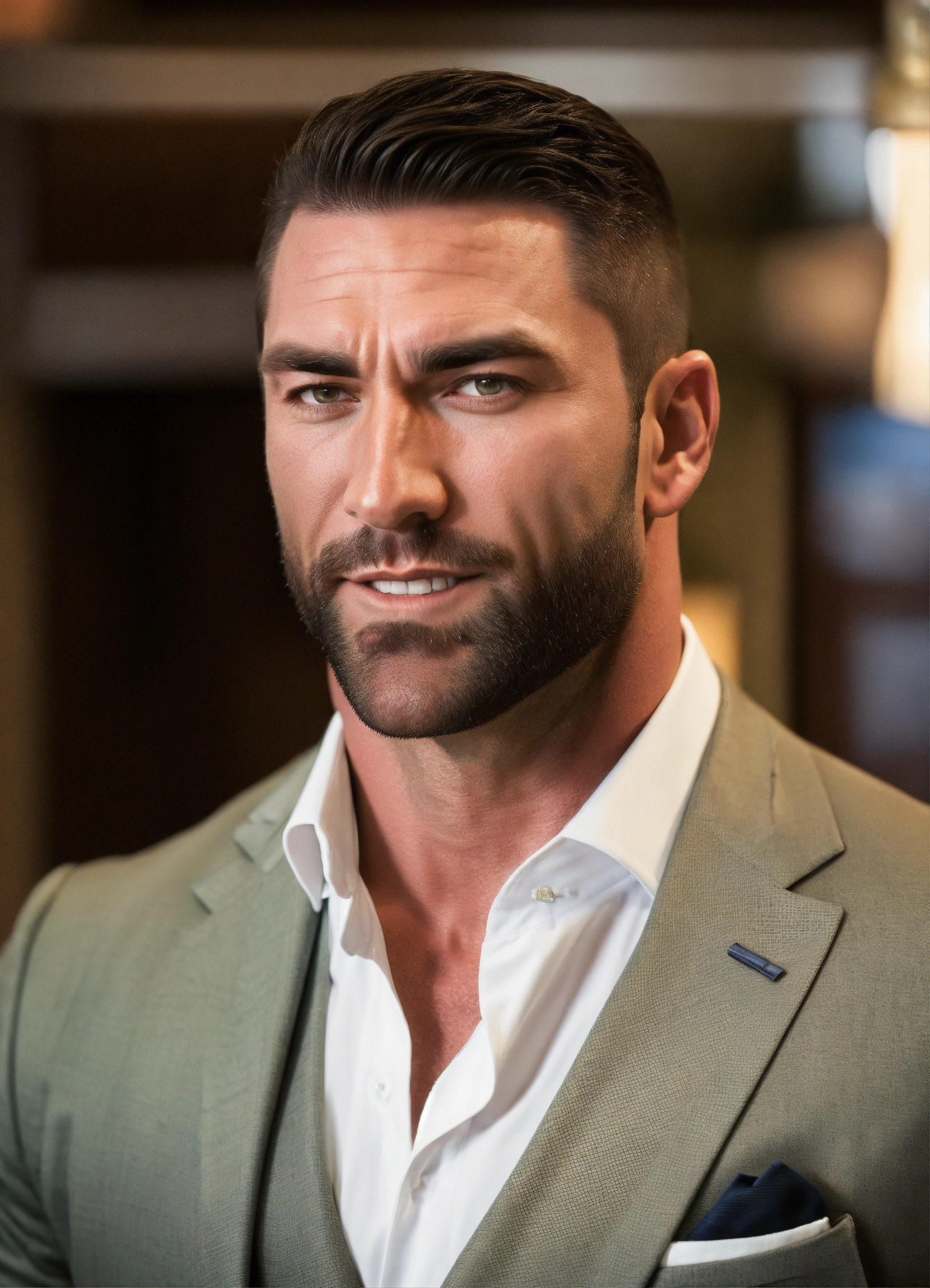 Lexica - 40-year-old bodybuilder with big muscles in a suit, Mason Ryan ...