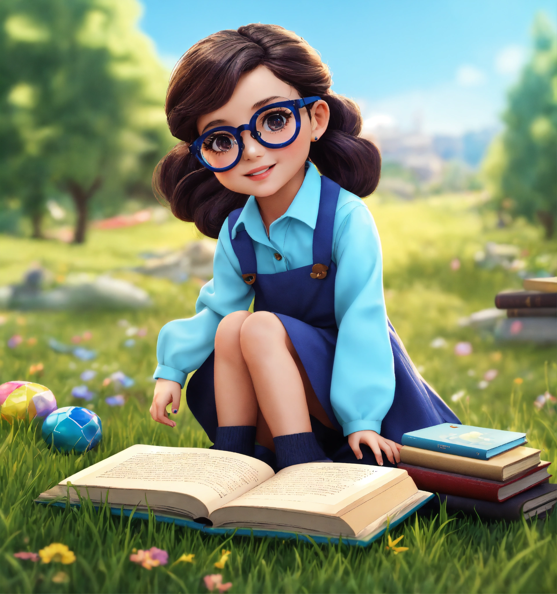 Lexica - A sweet 5-year-old girl wearing a light blue button-down shirt ...