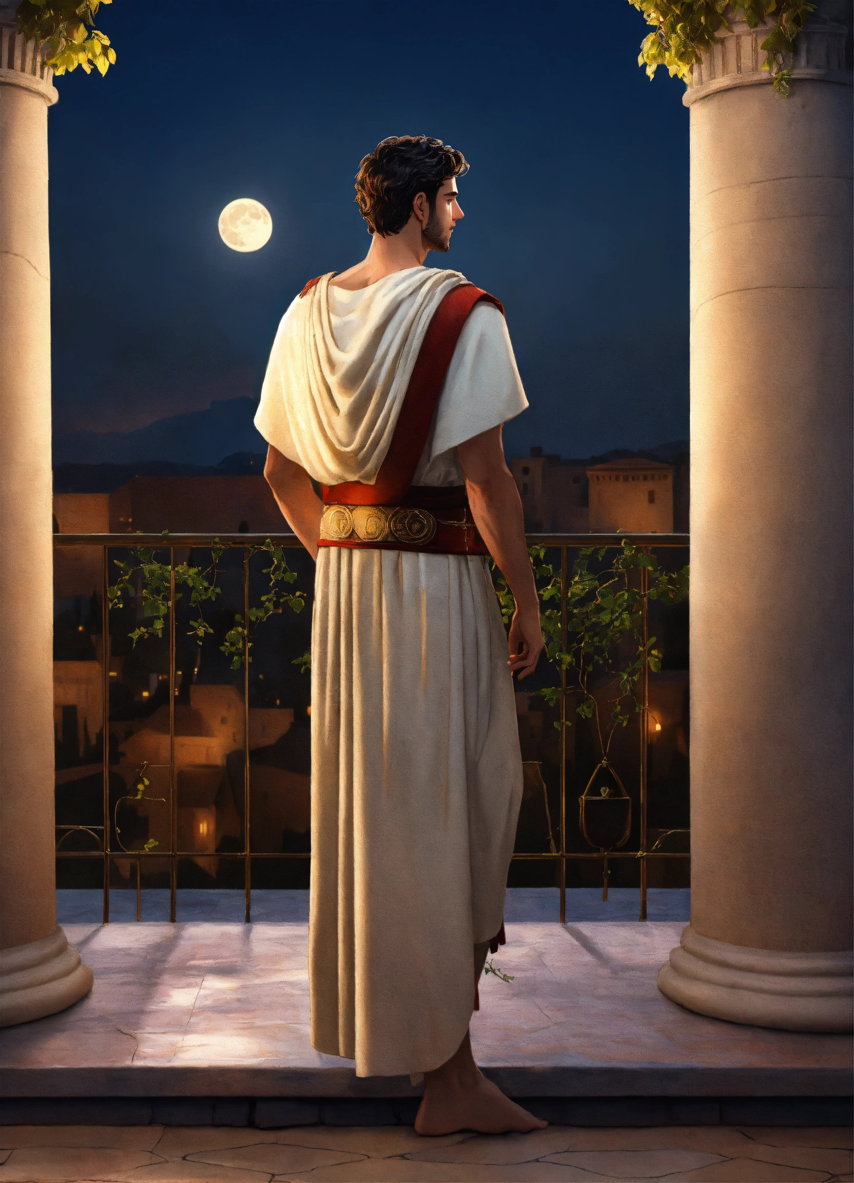 Lexica - Back view of a young tall noble thin athletic hieratic ...