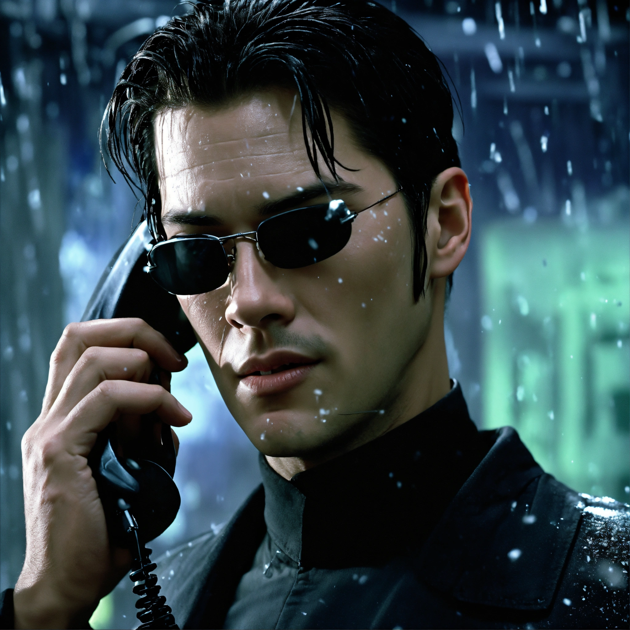 Lexica - Neo from the matrix is frozen, he is calling on an ice phone