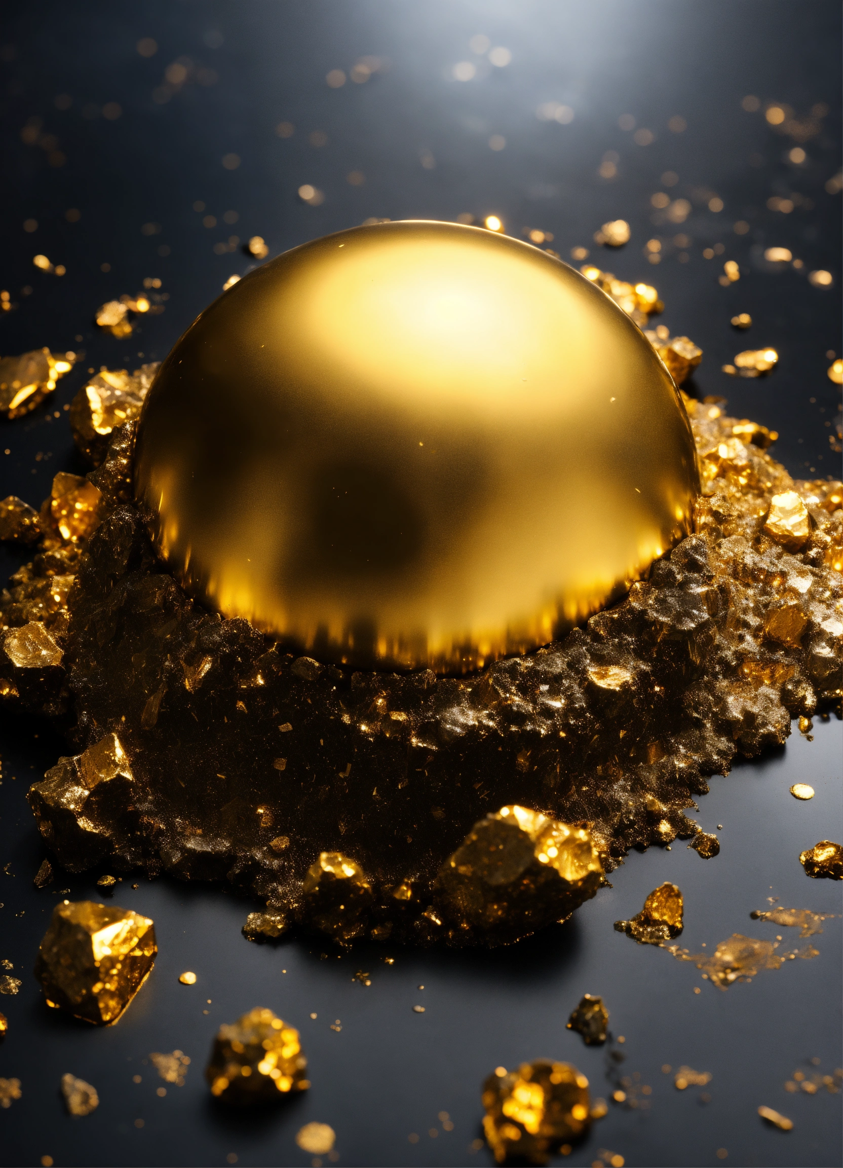 Lexica - A golden meteorite covered in silver liquid, 4k, dark background