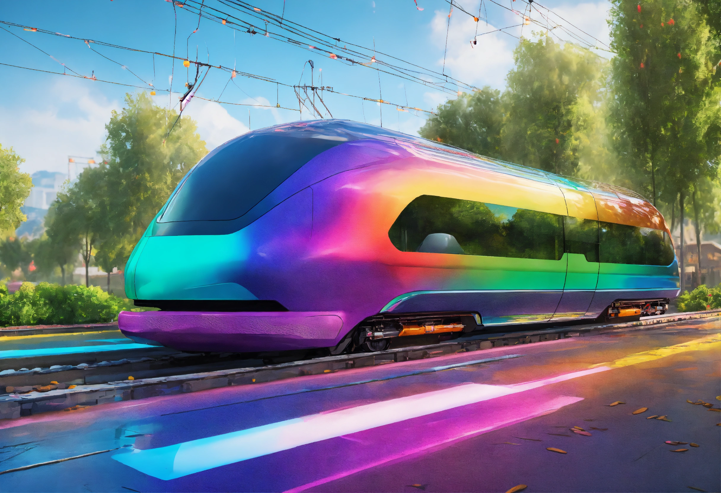Lexica - Self-driving train of the future, Rainbow-colored car body ...