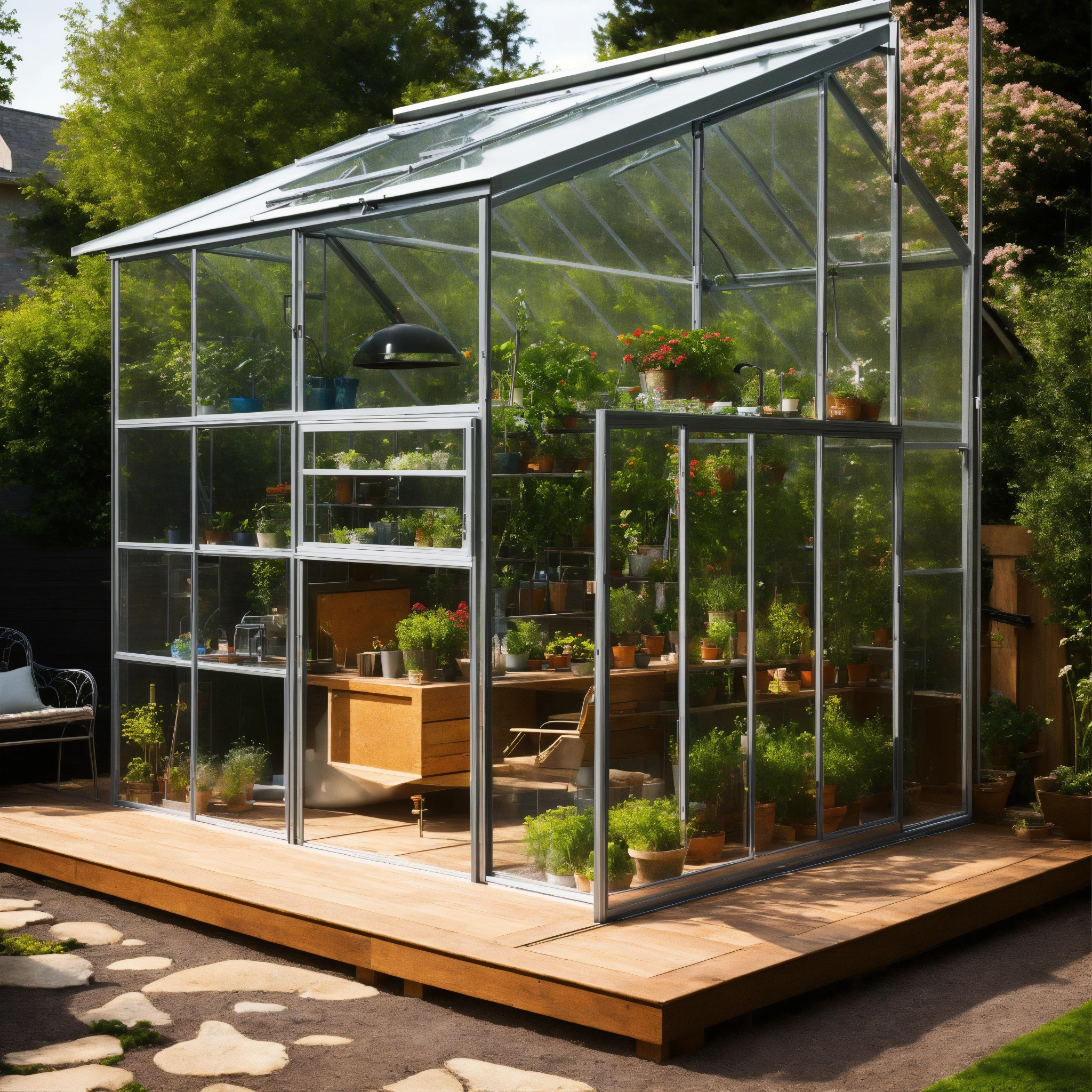 Lexica A sleek, modern tiny Plexiglas greenhouse attached to a