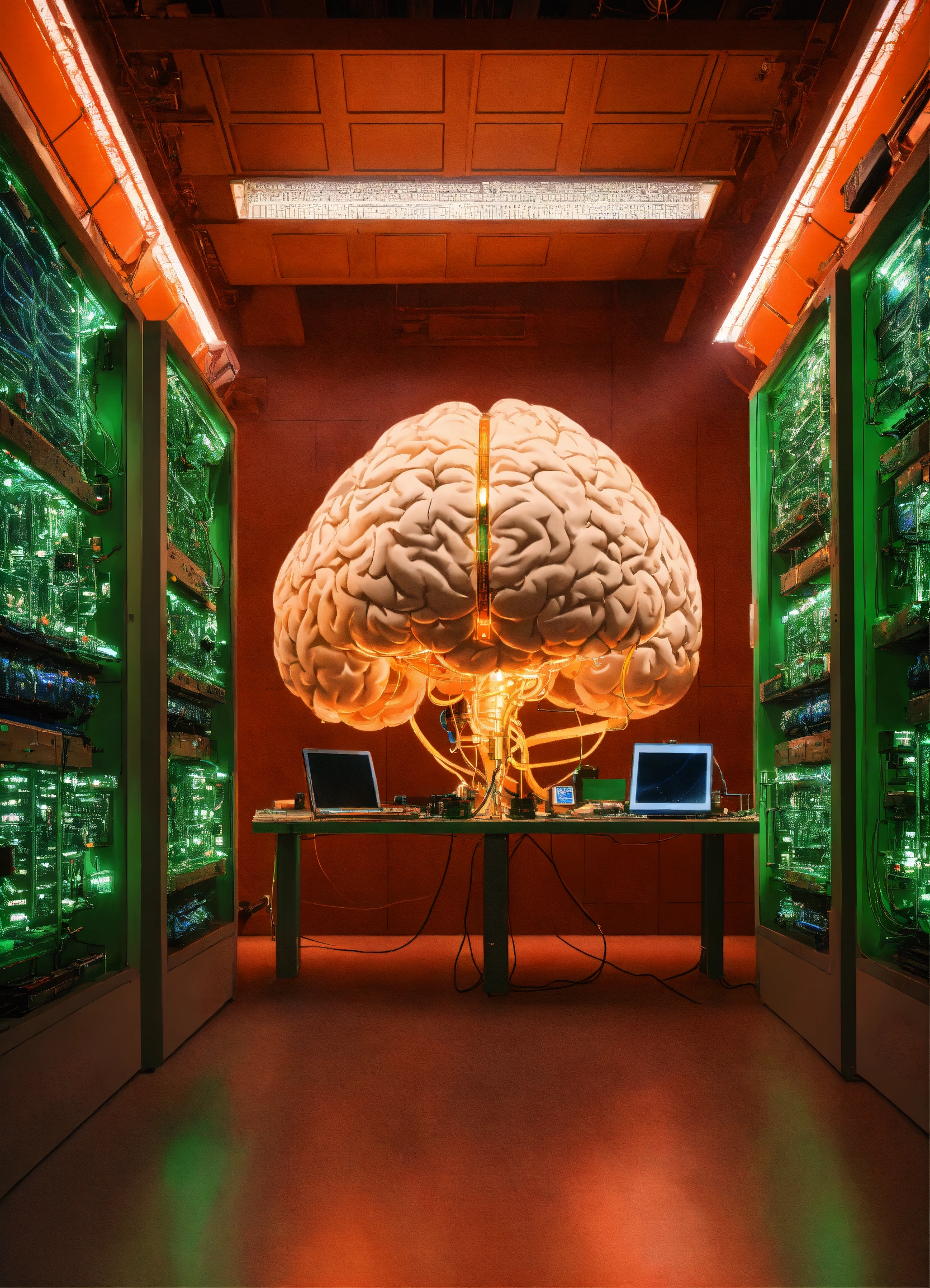 Lexica - In the center of the room, a colossal human brain is ...