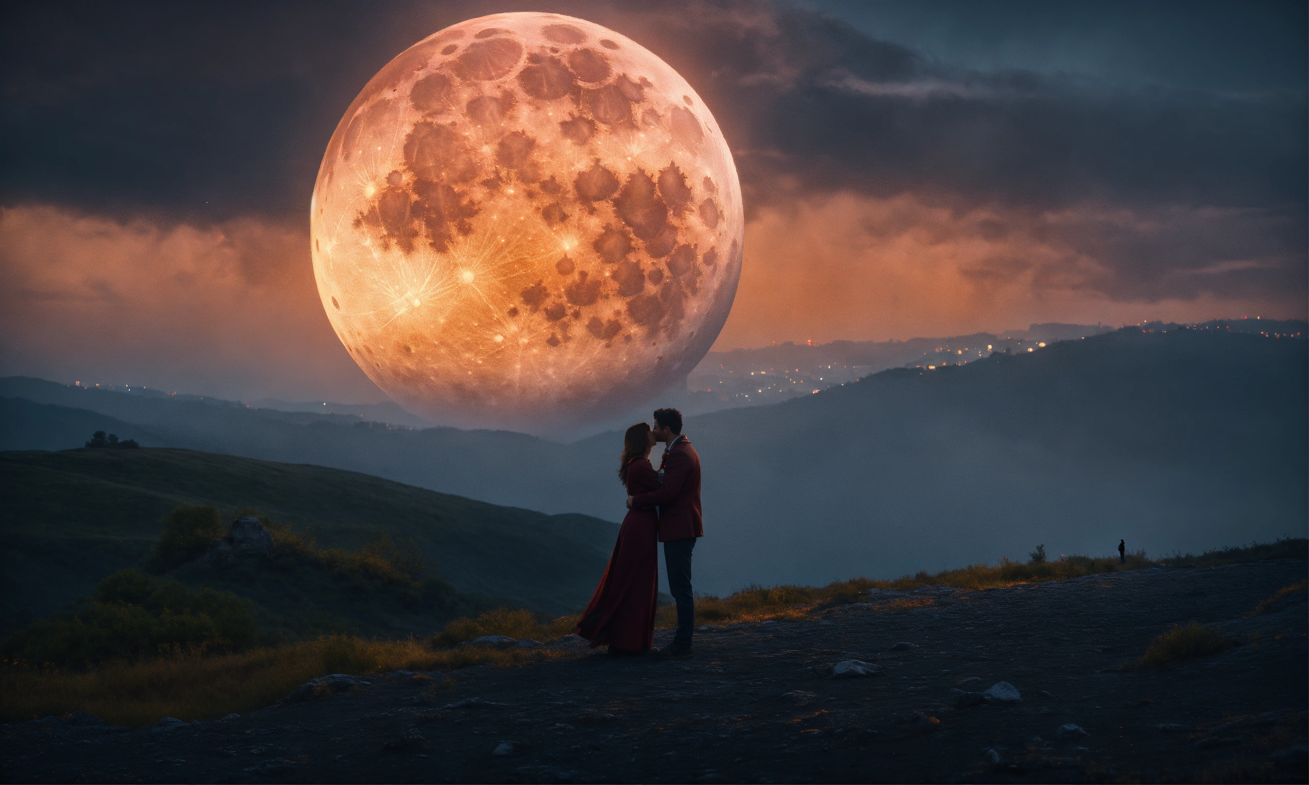 Lexica - A couple having romance in front of an artistic very huge moon ...