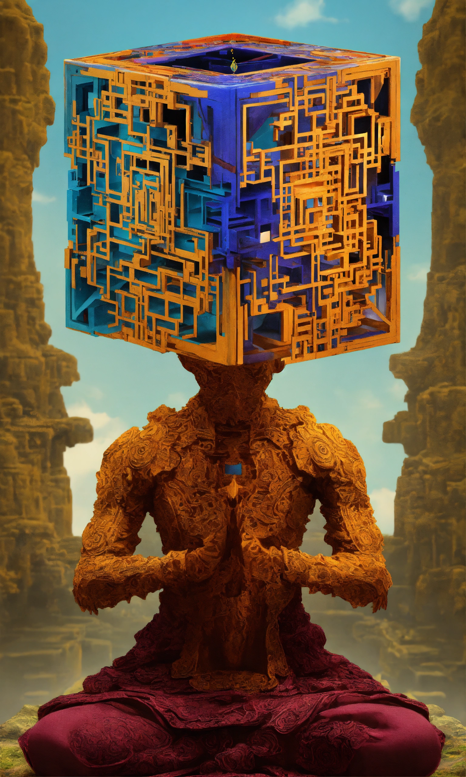 Lexica - Taoist monk tesseract body fractal three point perspective ...