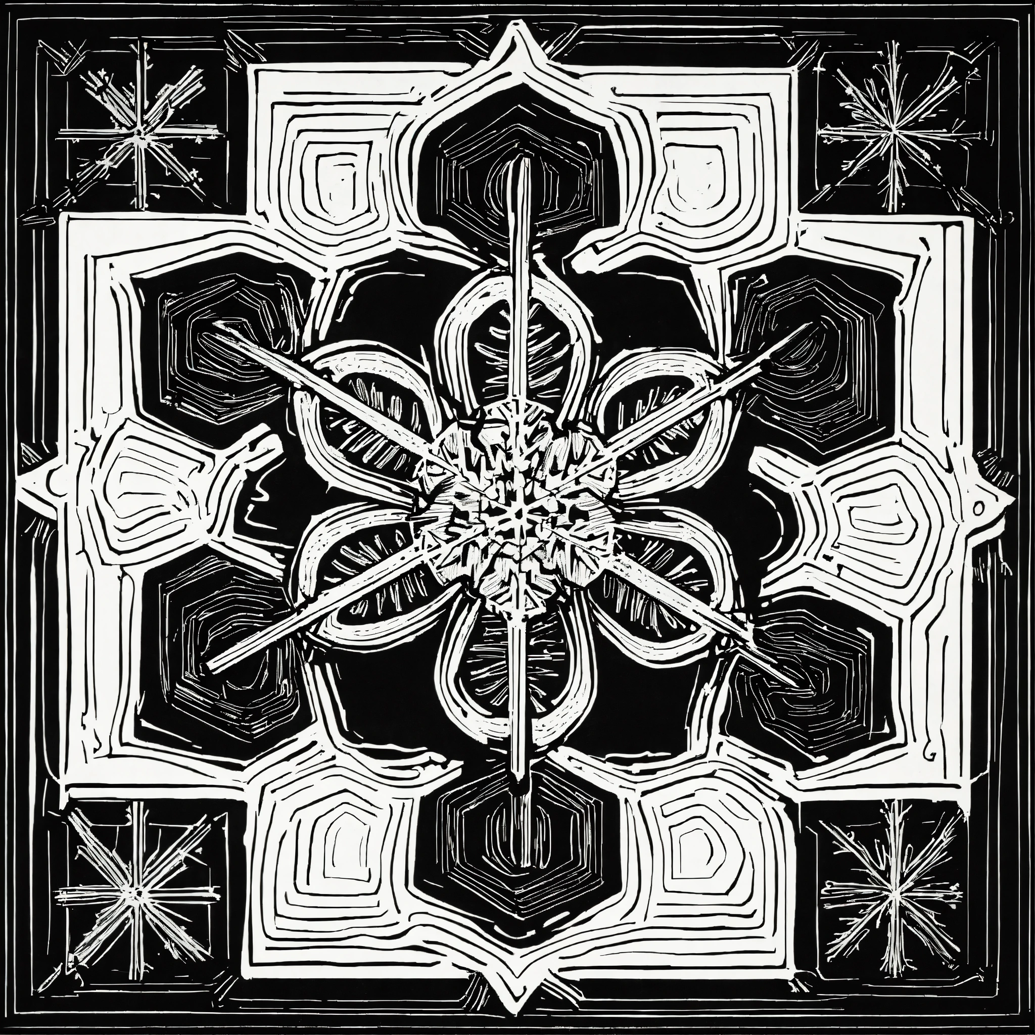 Lexica - Stylized linocut design of a microscope picture of a snowflake ...