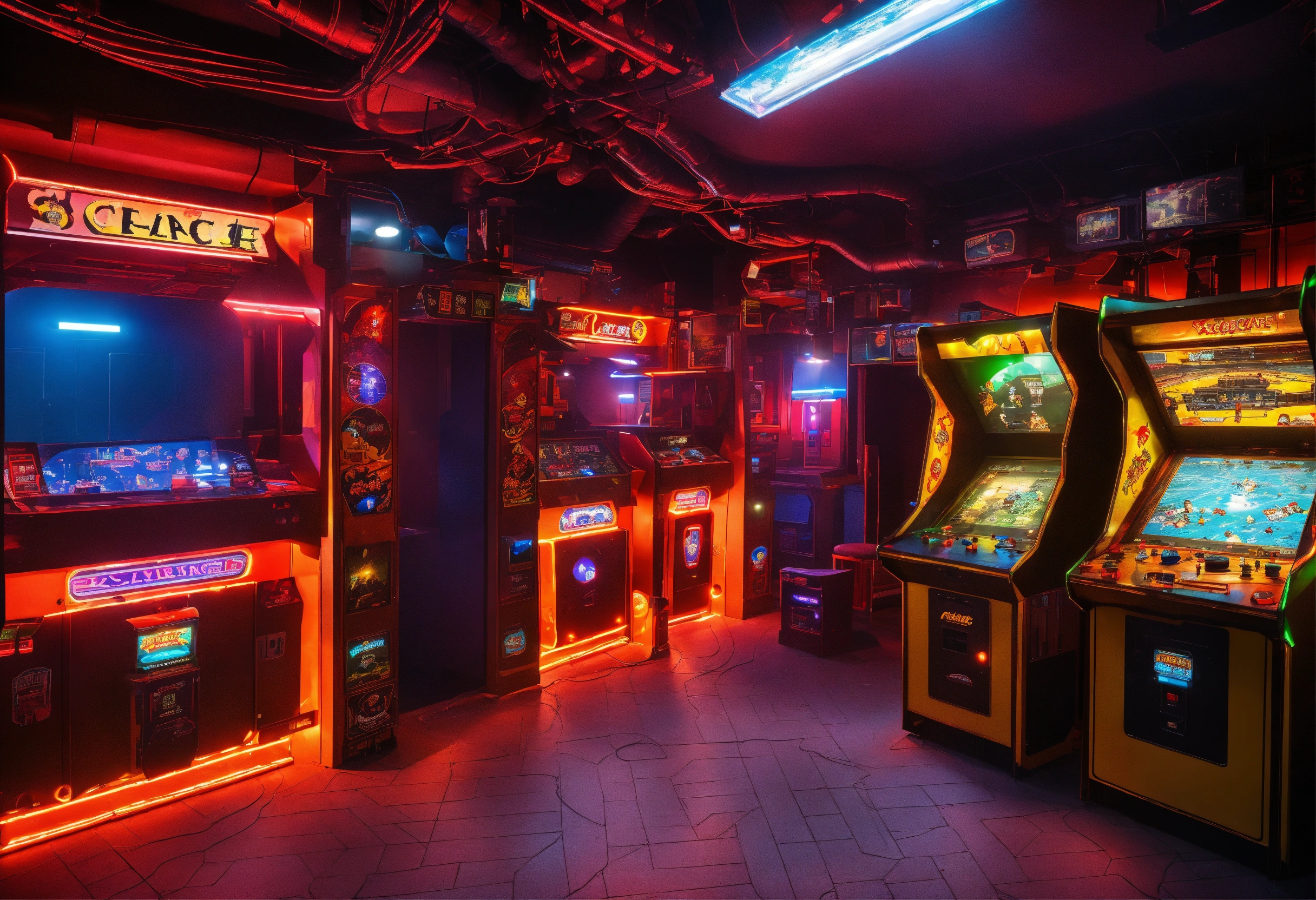 Lexica - Sci Fi tech base of operations with arcade machine, lots of ...