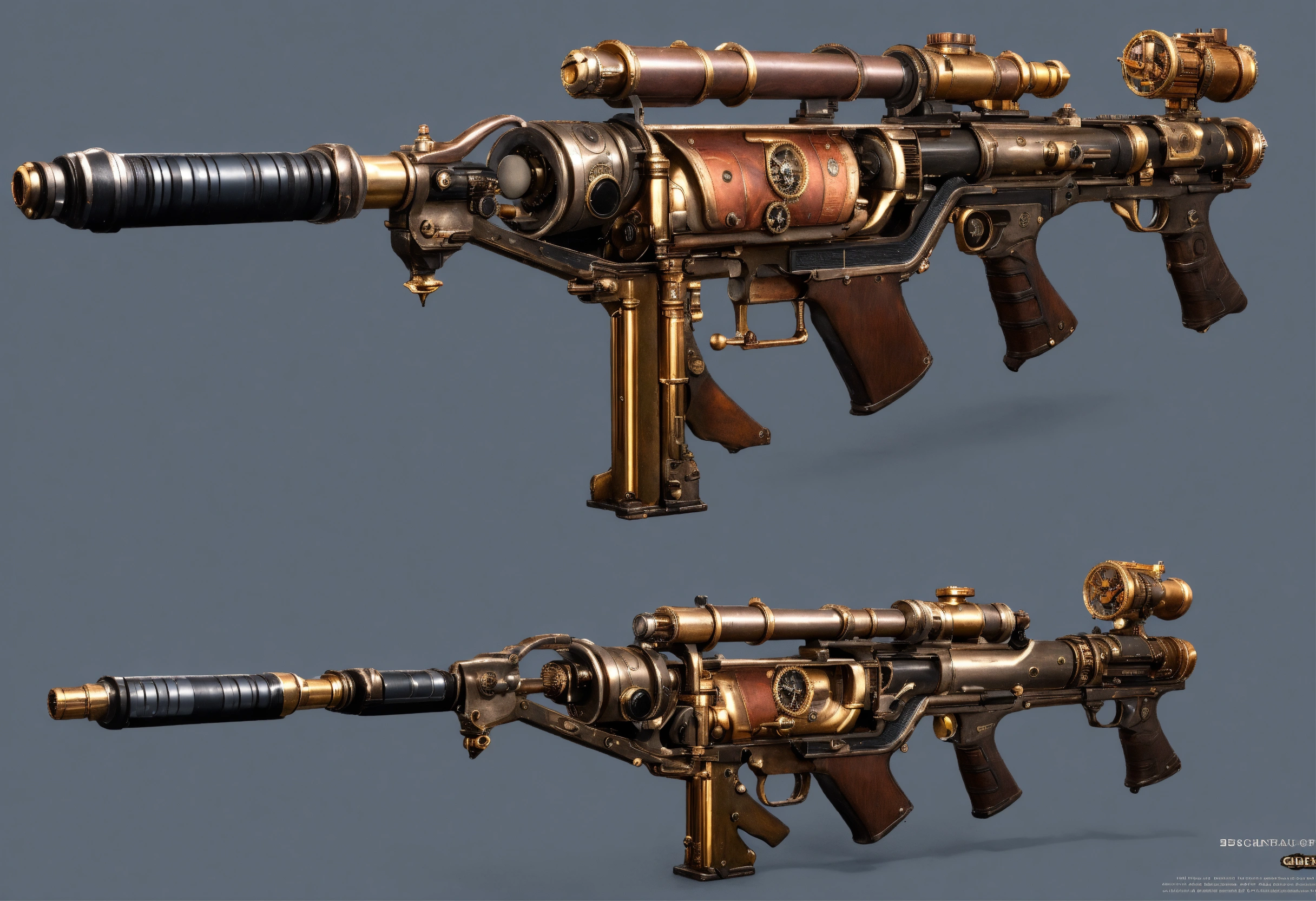 Lexica - Side view of the full image of a steampunk energy rifle
