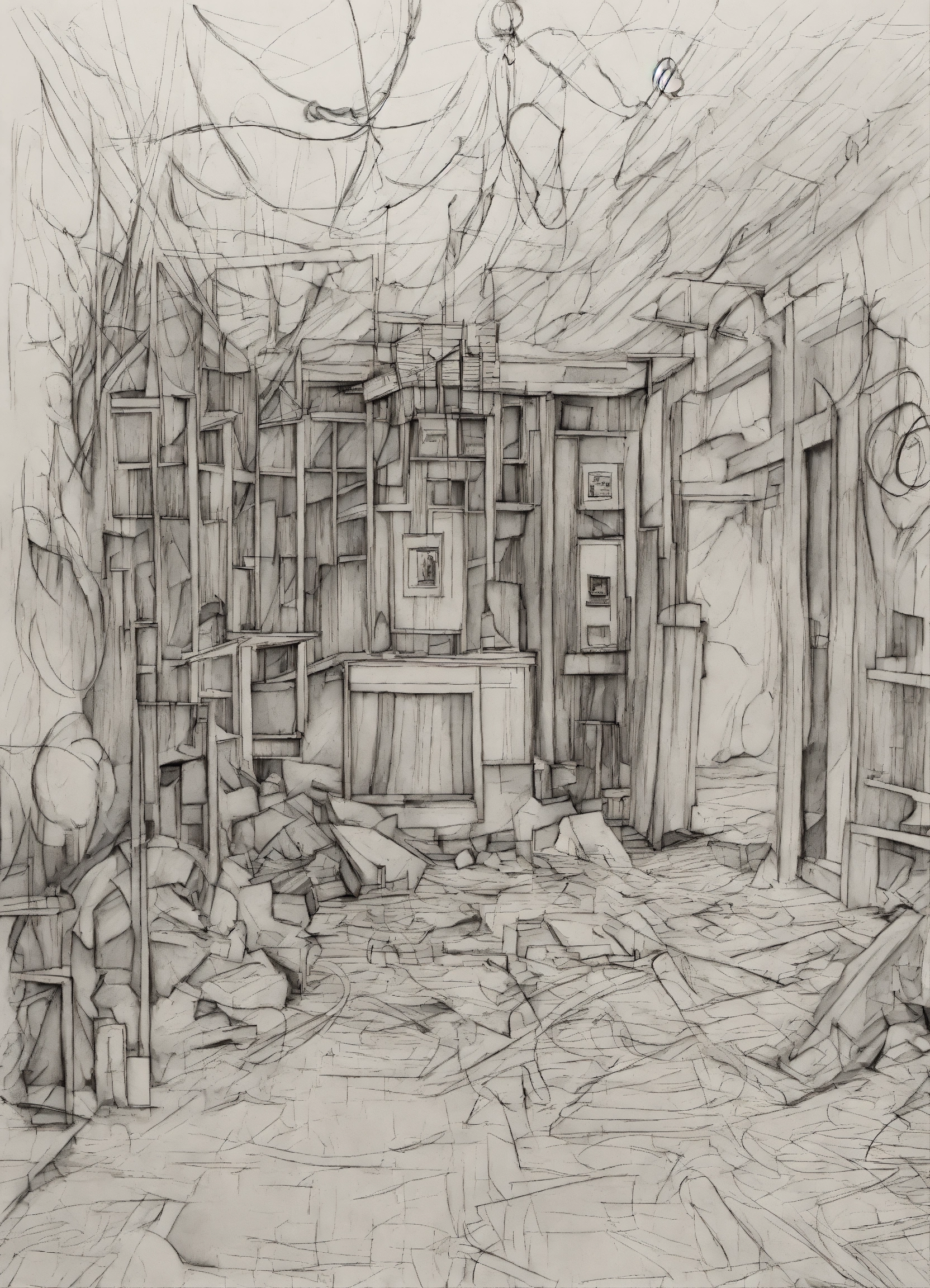 Lexica - Sketch of a the manifestation of anxiety, inked lines, chaotic ...