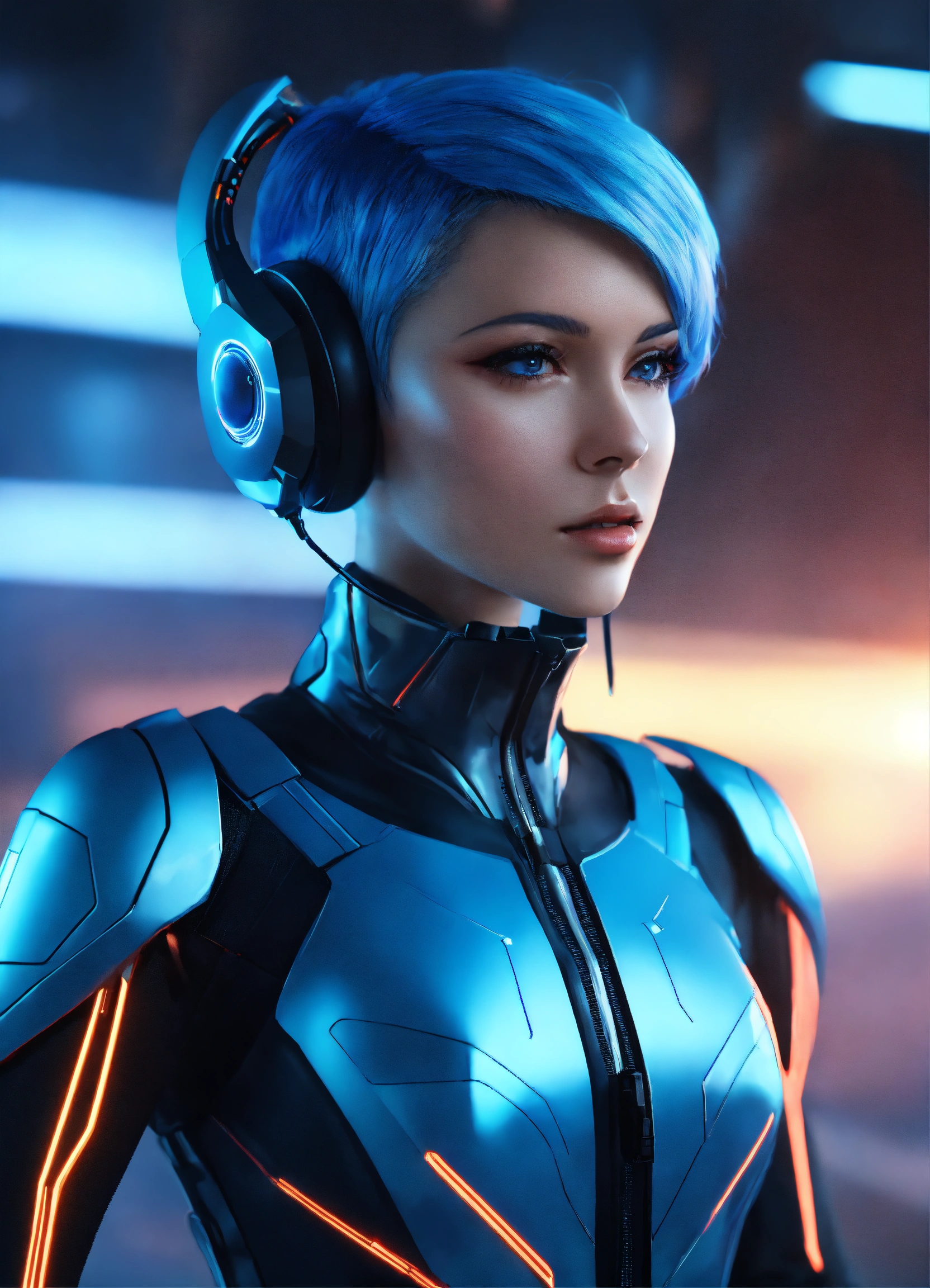 Lexica - Zoom out of a beautiful girl with short blue hair wearing a ...
