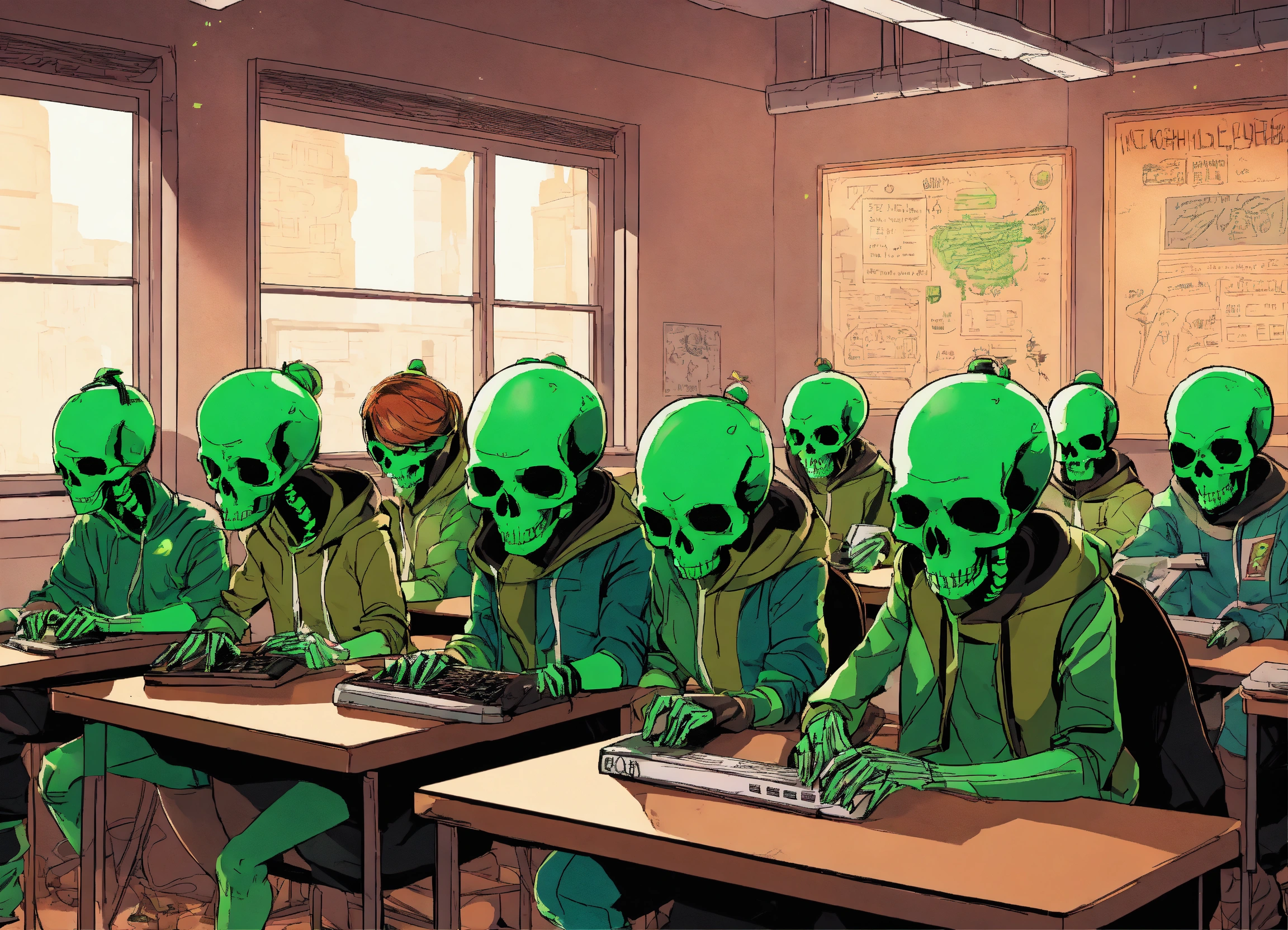 Lexica - Generate a comic cartoon poster showcasing a classroom turned ...