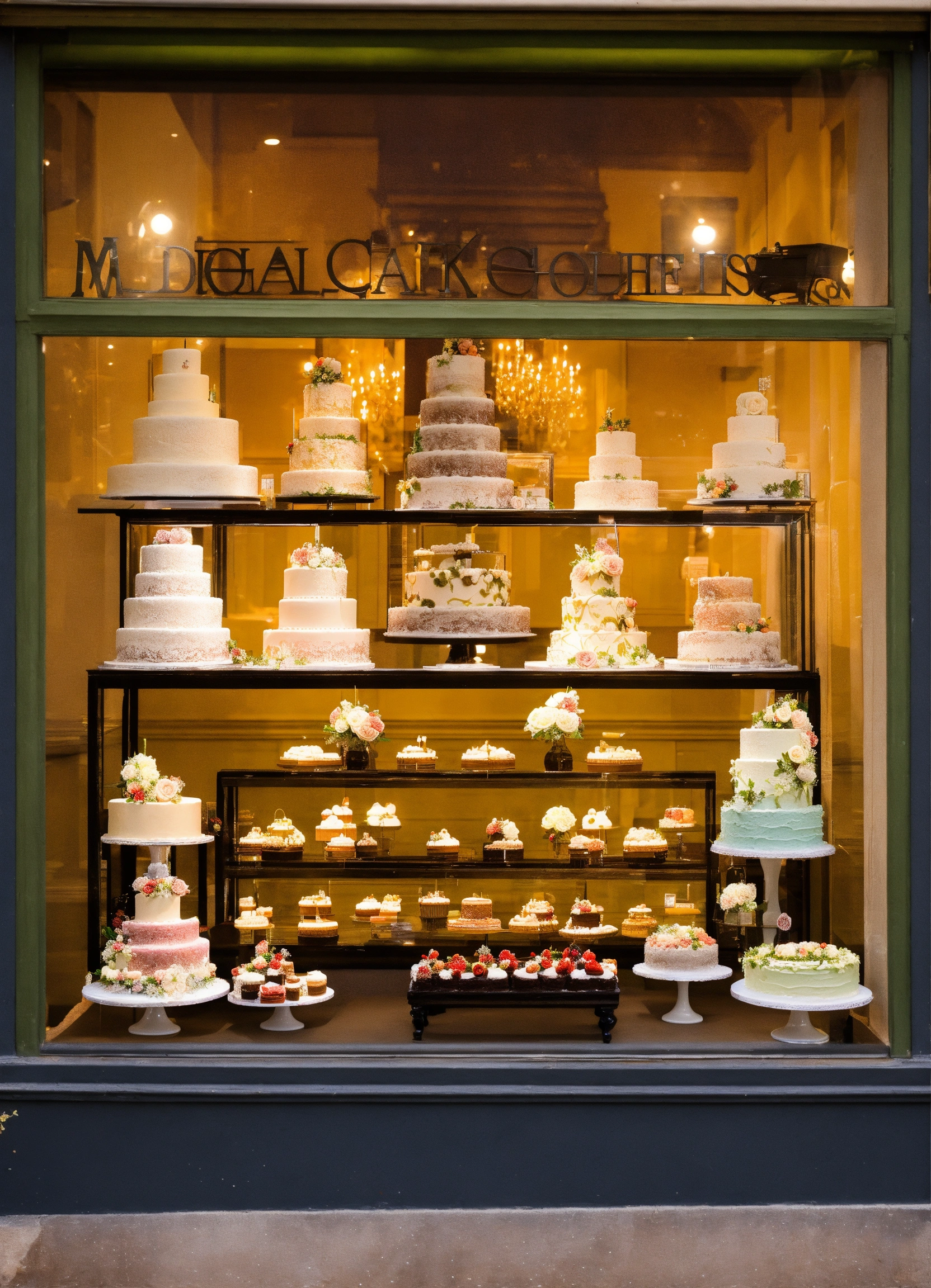 Lexica - Wedding cake store window display, with various cakes ...