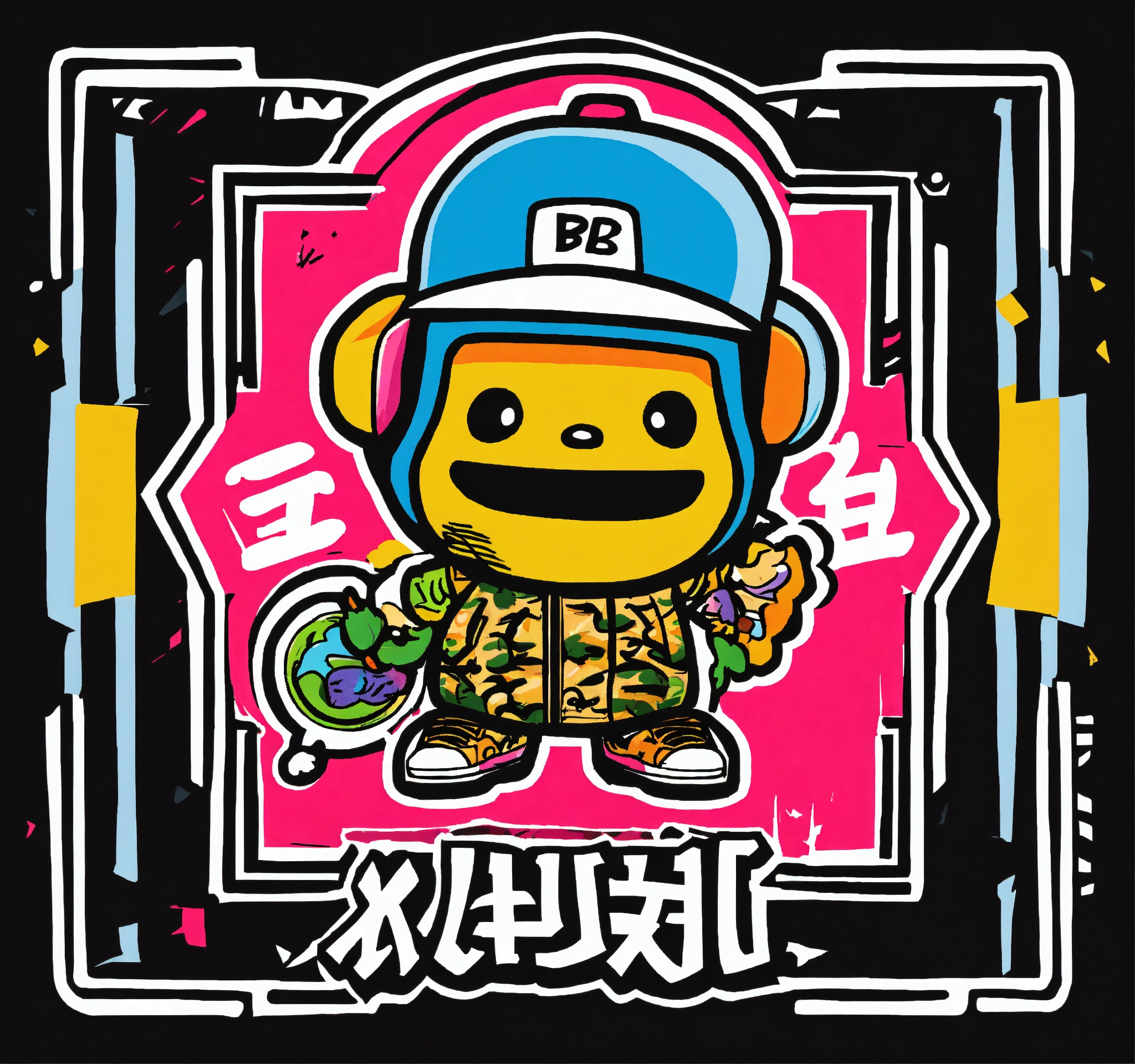 Lexica Keith Harring style Japanese Bape graffiti cartoon logo design of a Nigo bape style a fantasy mascot Nigo Boondock s inspired flat vector