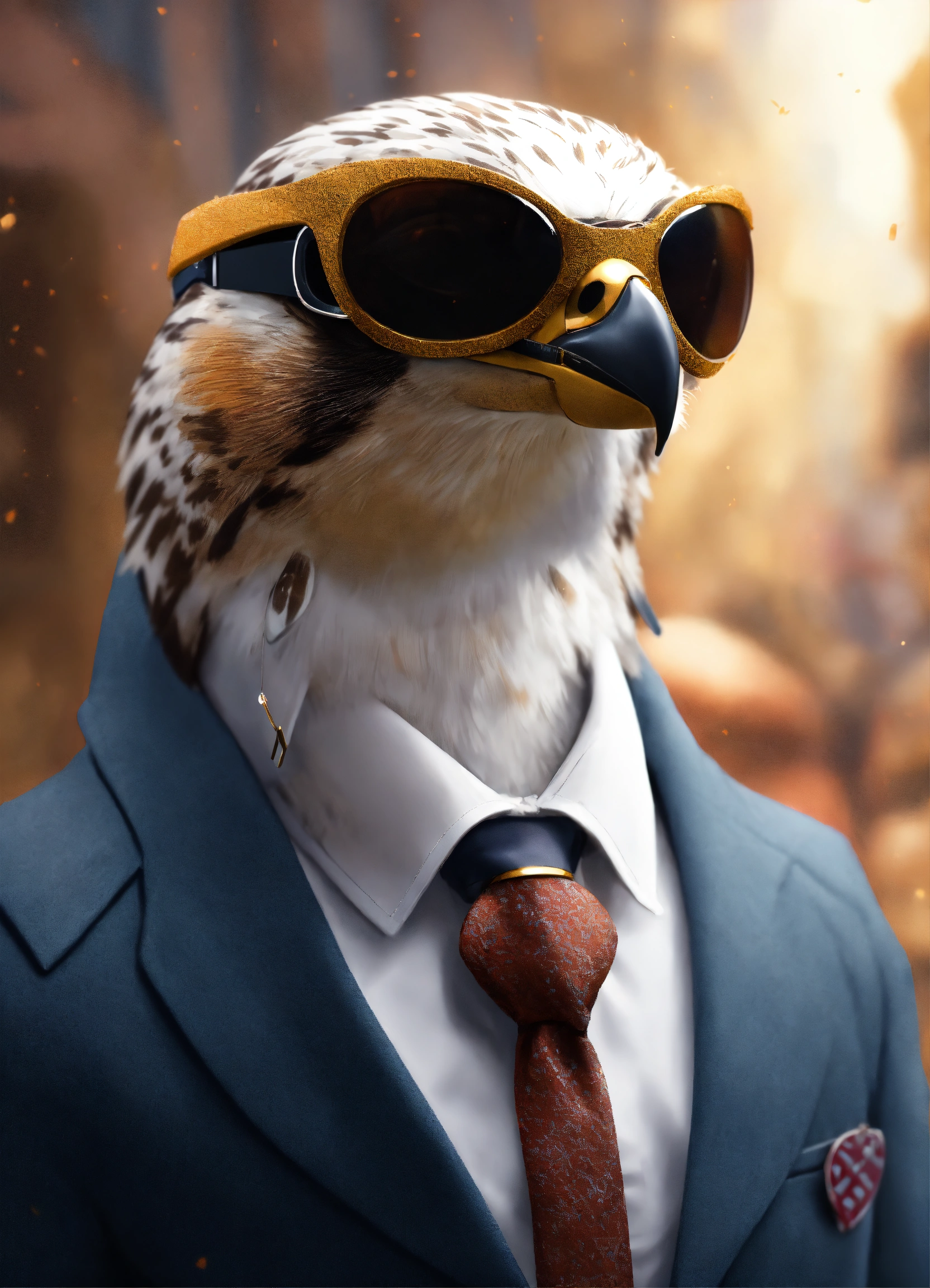 Lexica - Full-bodied portrait, cute and adorable falcon wearing suit ...