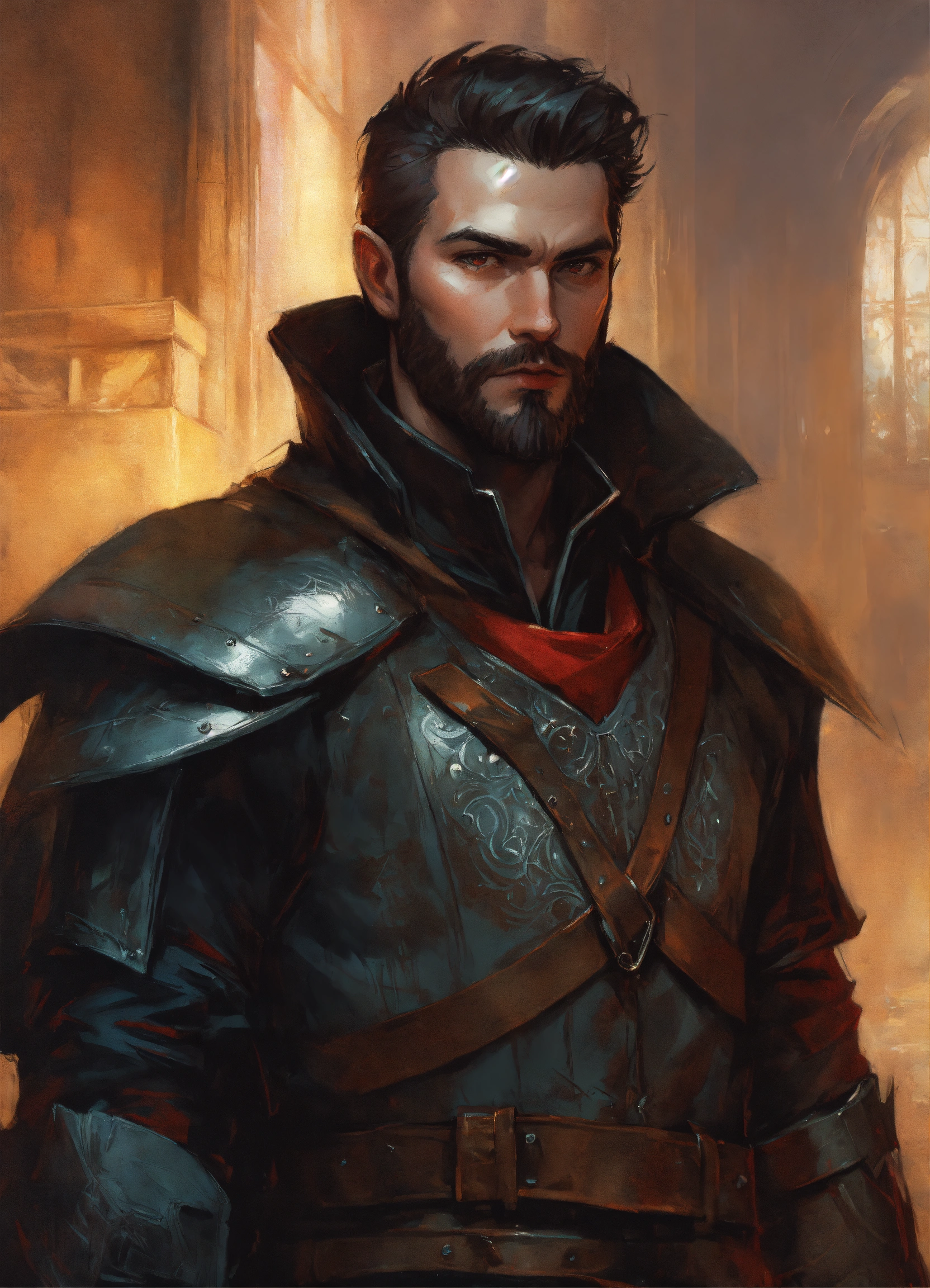 Lexica - Male vampire wearing leather armor with a beard, comic style ...