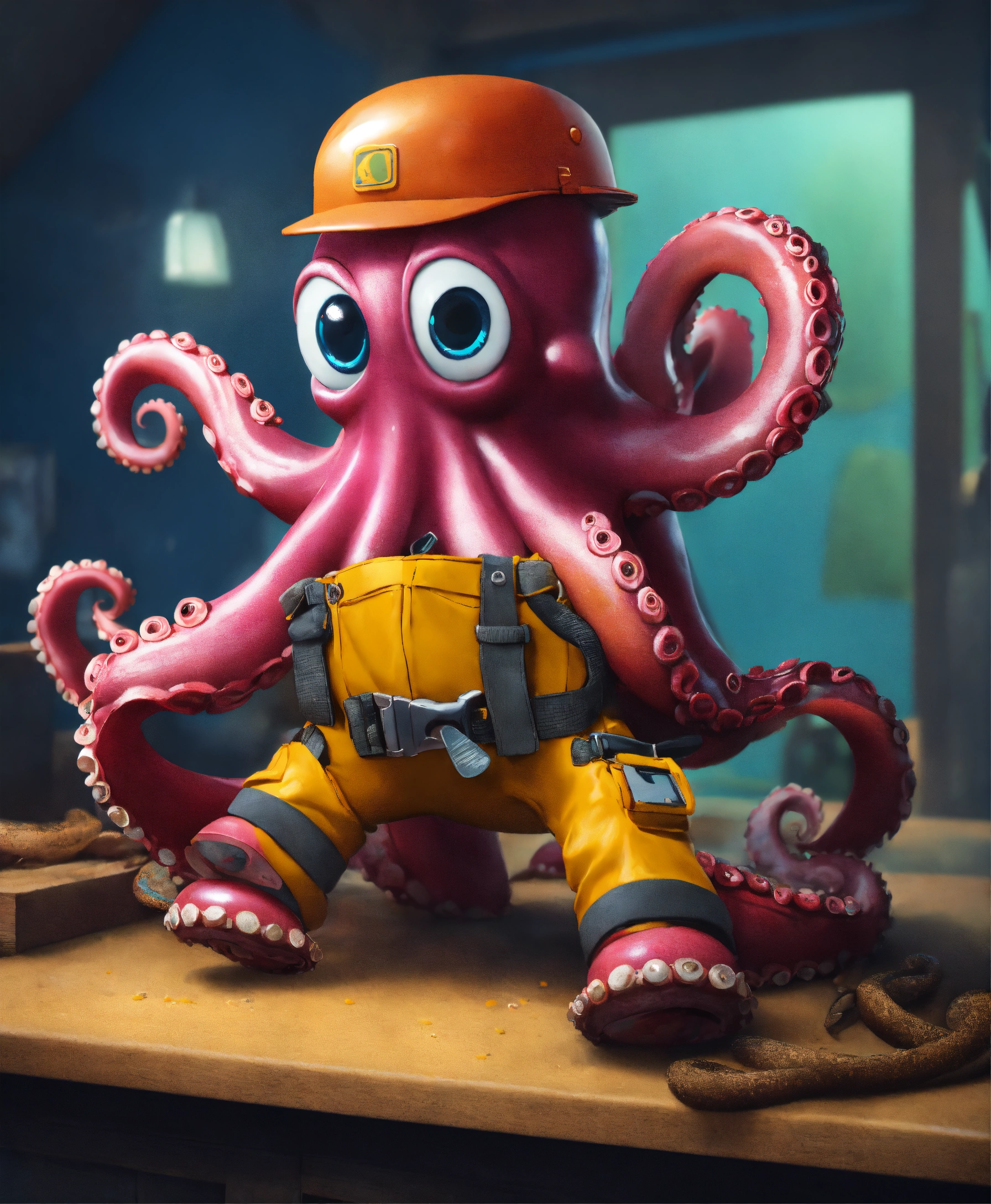 Lexica - Octopus, wearing tool belt, cartoon, 4K.