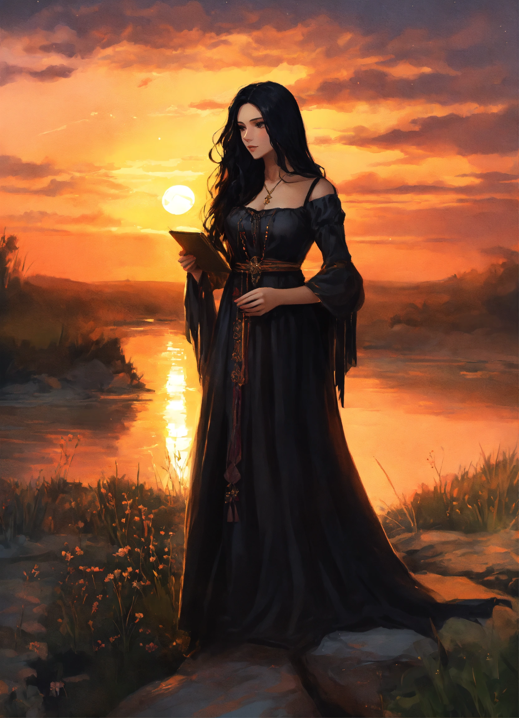 Lexica - A beautiful sorceress with long black hair dressed in a black ...