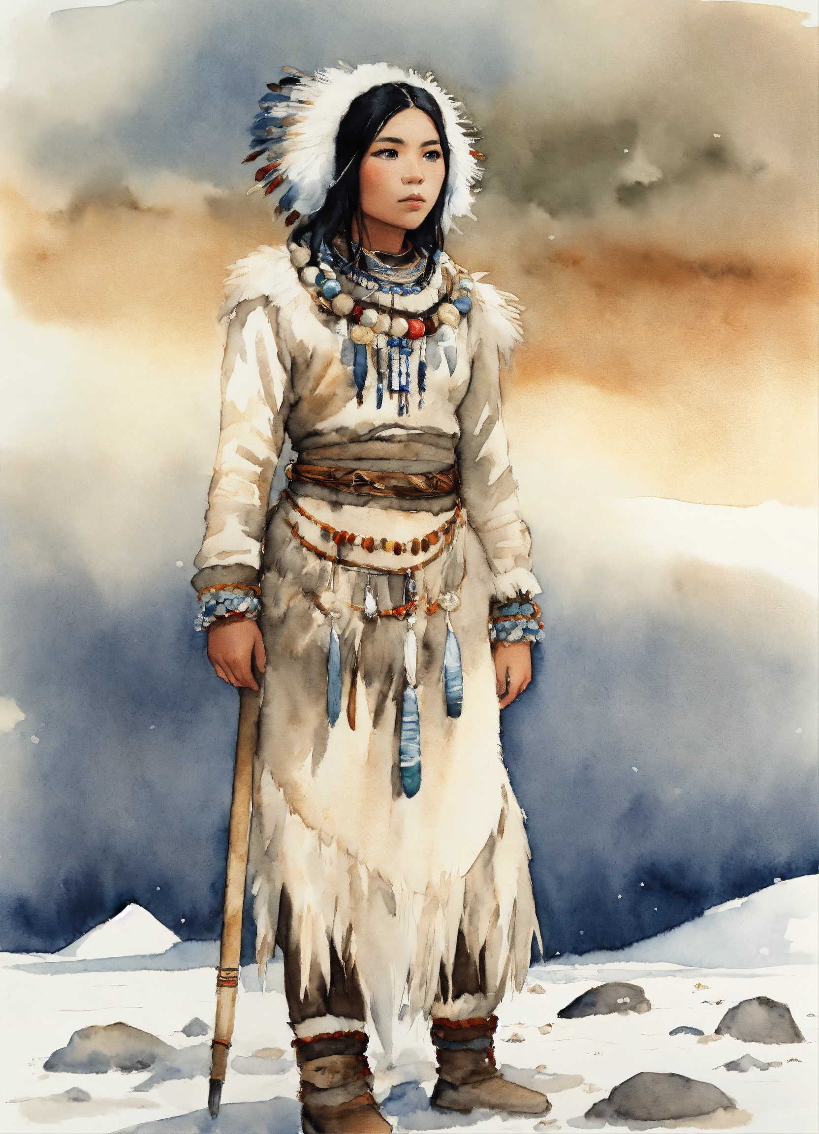 Lexica - Full body Illustration of an inuit woman, young, 18 years old ...