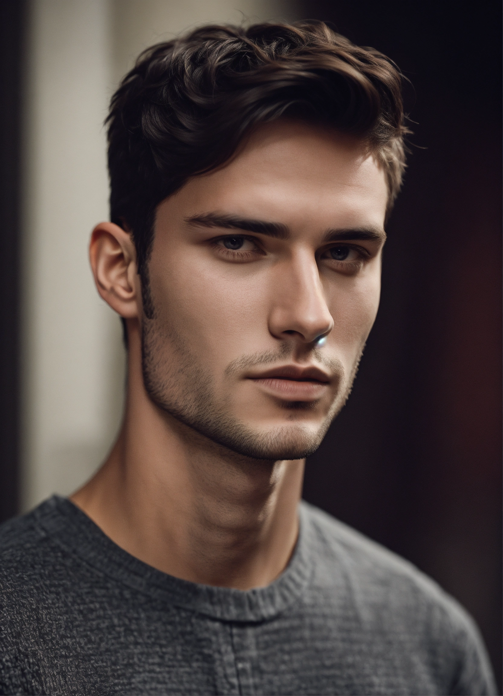 Lexica - Male model bram valbrachtwith short dark hair looking into the ...