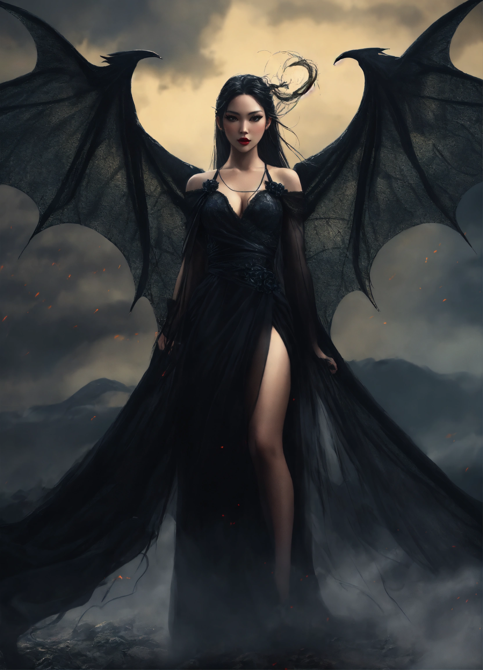 Lexica - Full body evil Asian vampire woman entangled in a dark mist ...