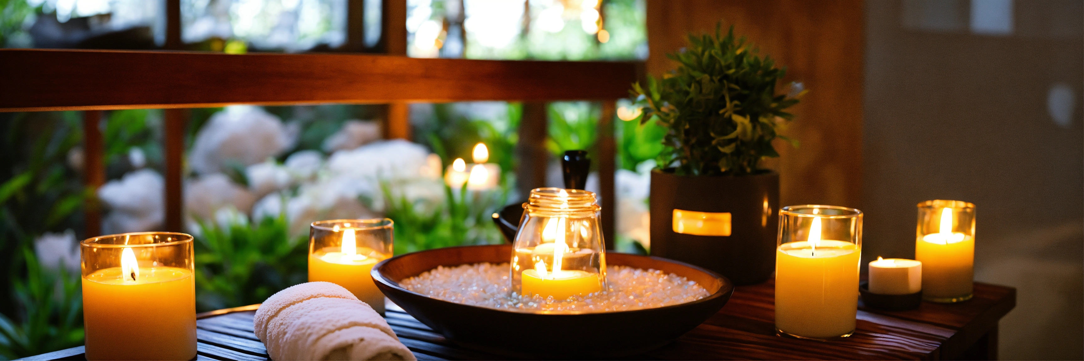 Candles with dried garden flowers