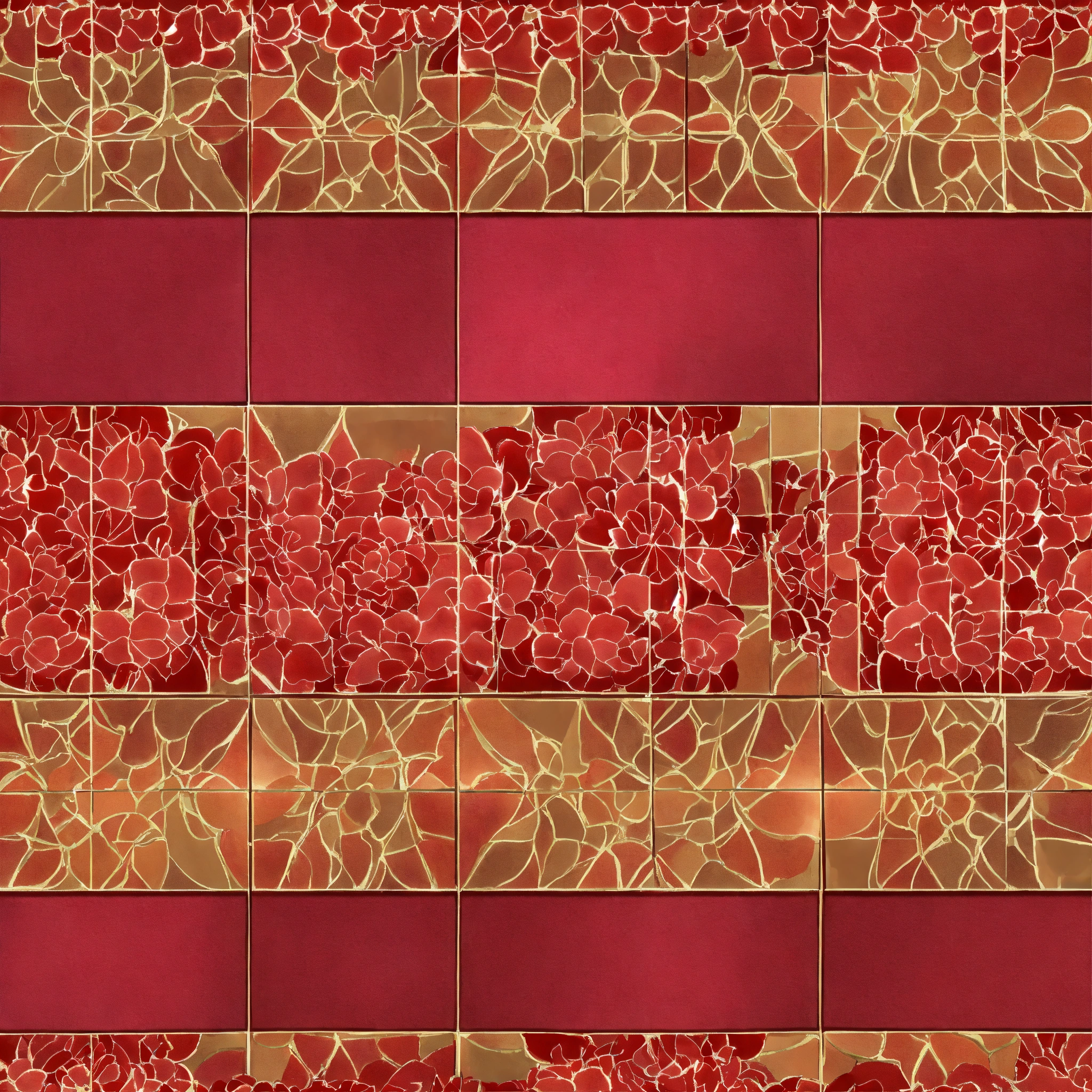 Lexica - Floral print, tiled motif, ruby, shiny, modern