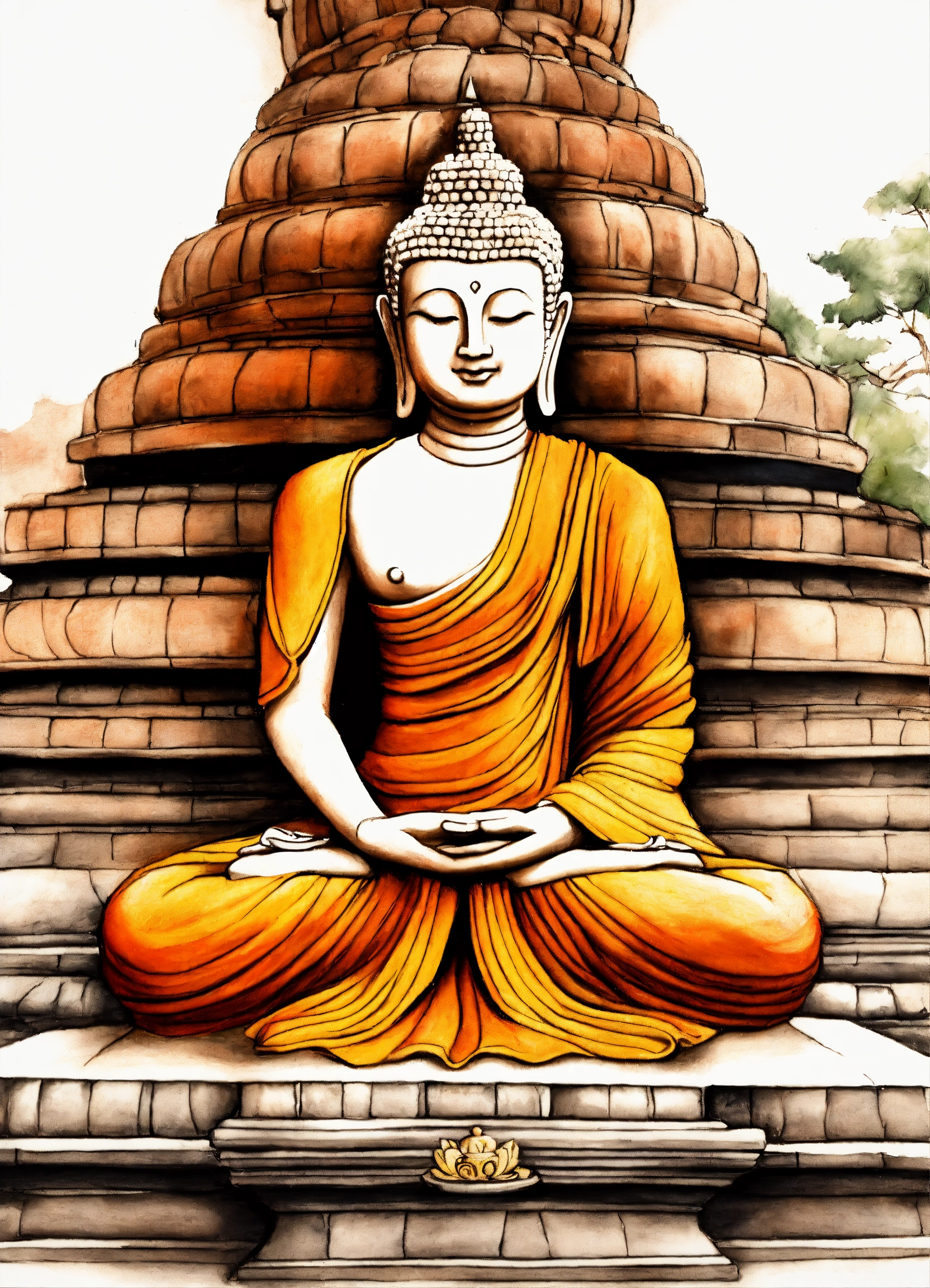 Lexica - Buddha statue. Orange robes. Meditation pose. Borobudur temple ...
