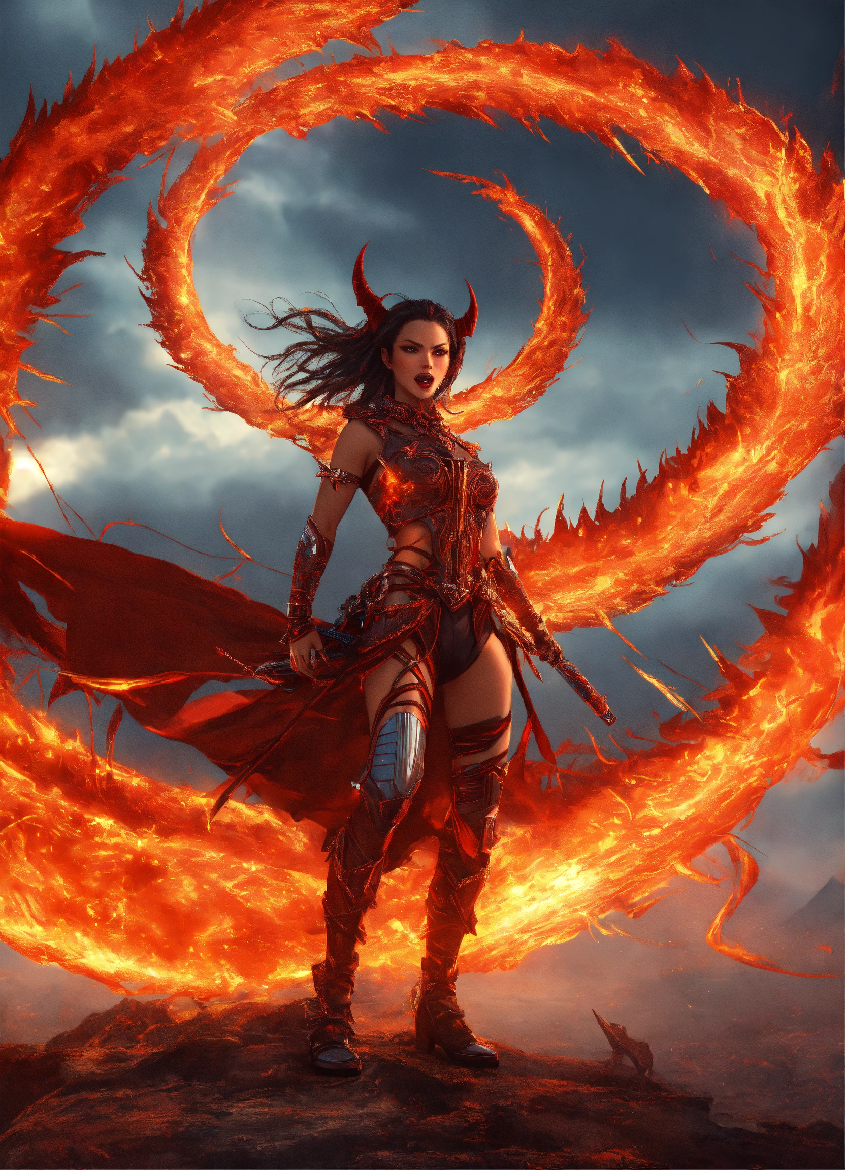 Lexica - Full body evil futuristic demon warrior woman entangled in a ...