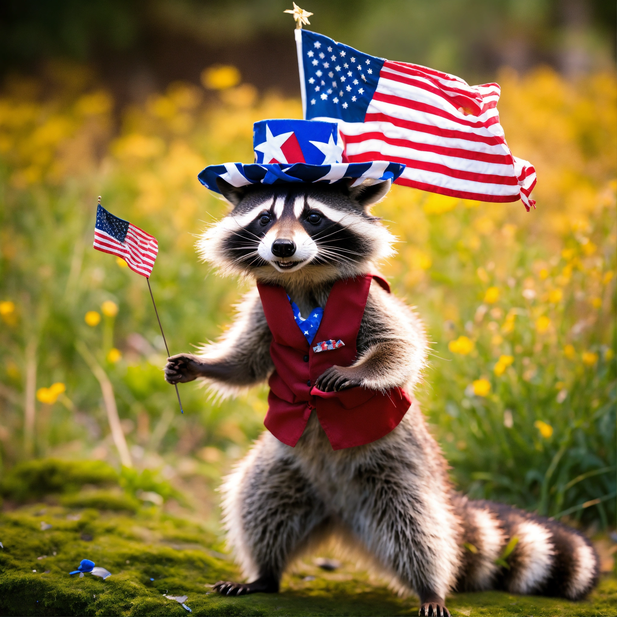 Lexica - A Raccoon celebrating independence, life-like