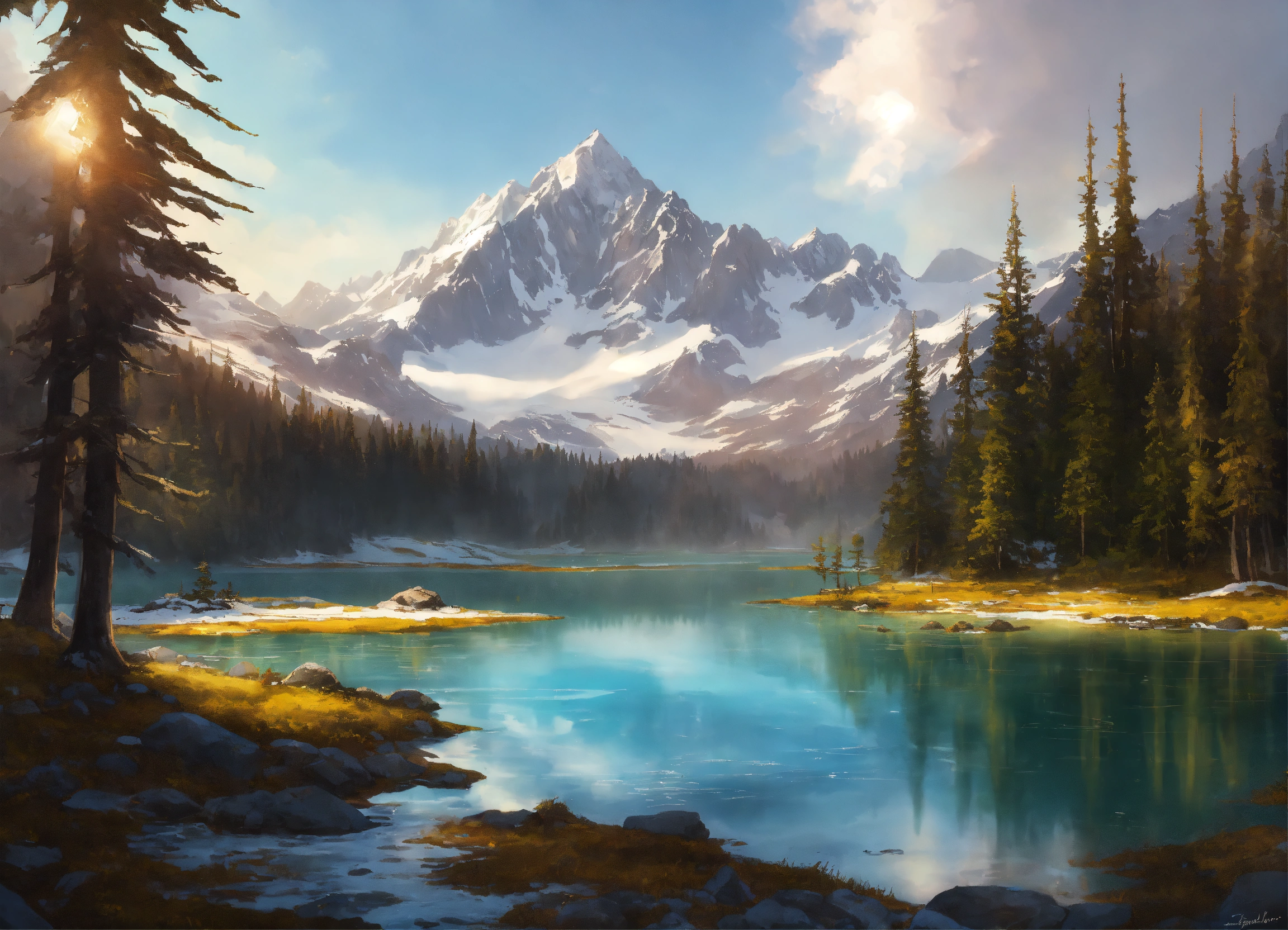 Lexica - Concept art of a glistening clean lake at the base of a small ...