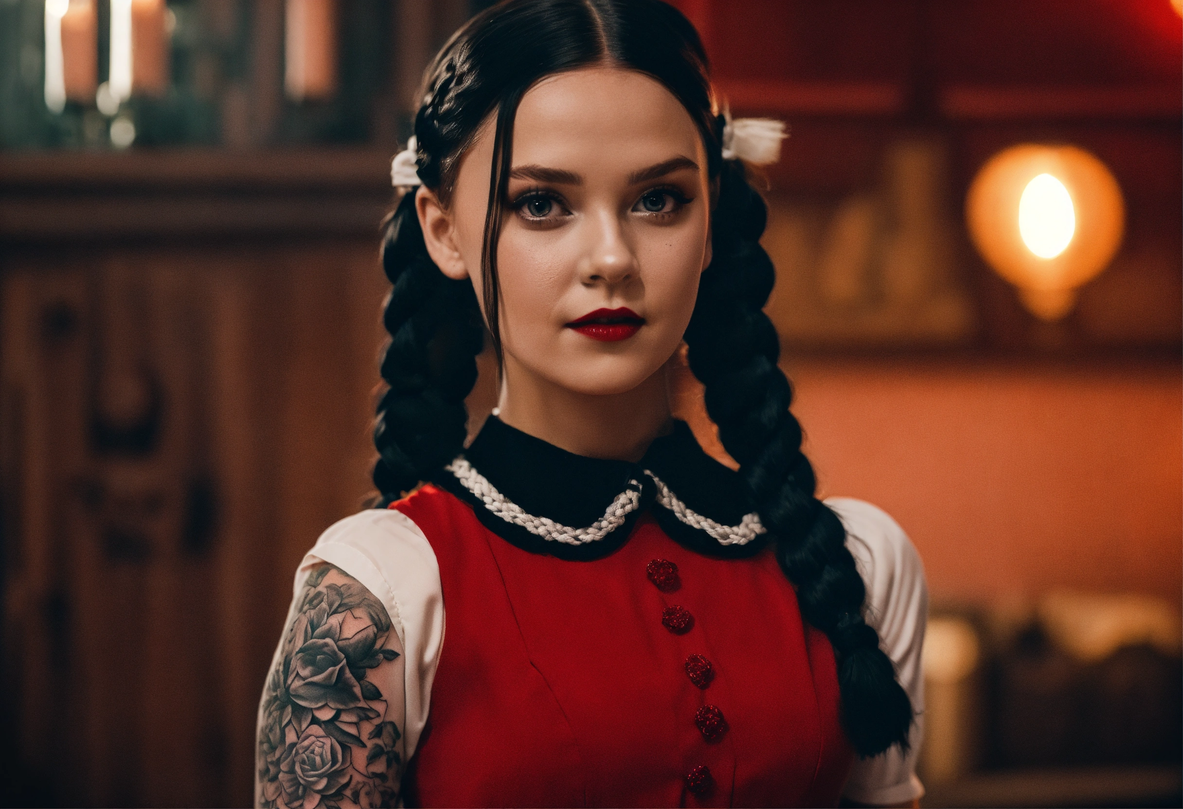 Lexica - Wednesday Addams from the series, black hair braided in two ...