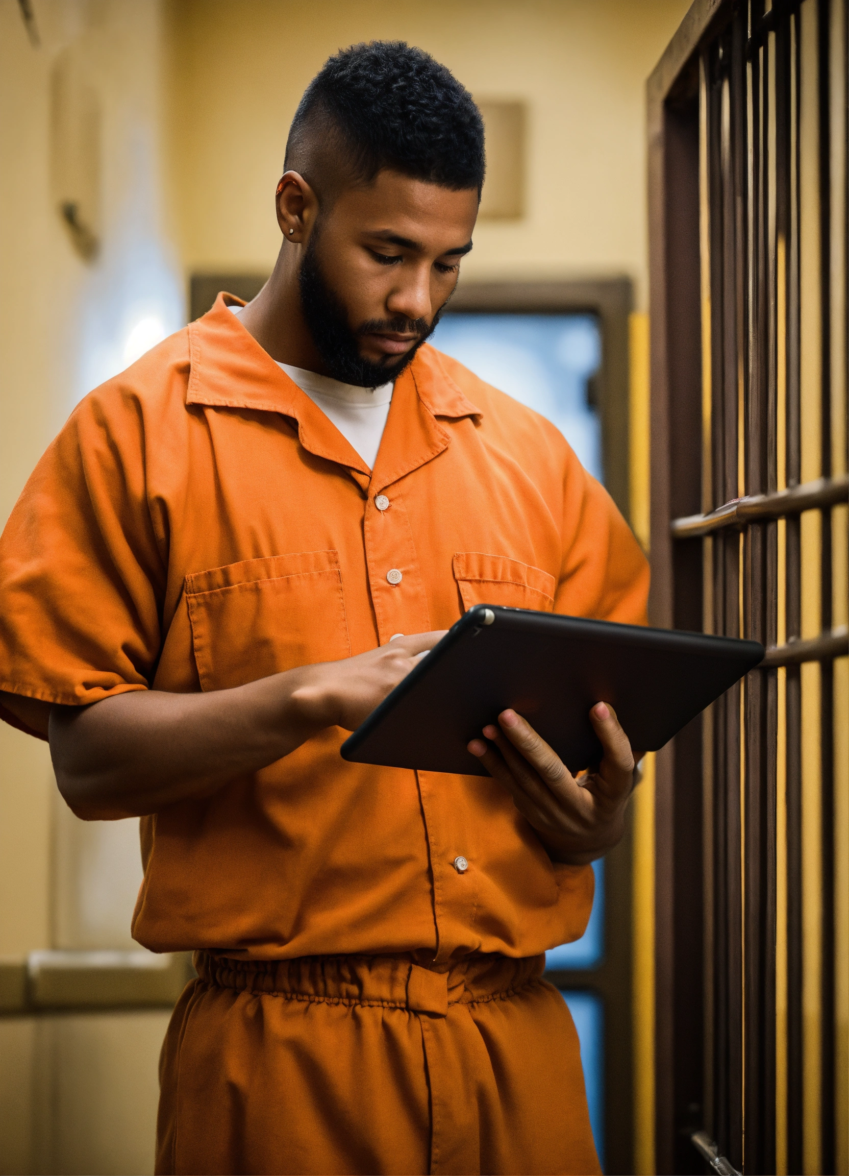 Lexica - A caucasion jail inmate using a tablet for educational ...