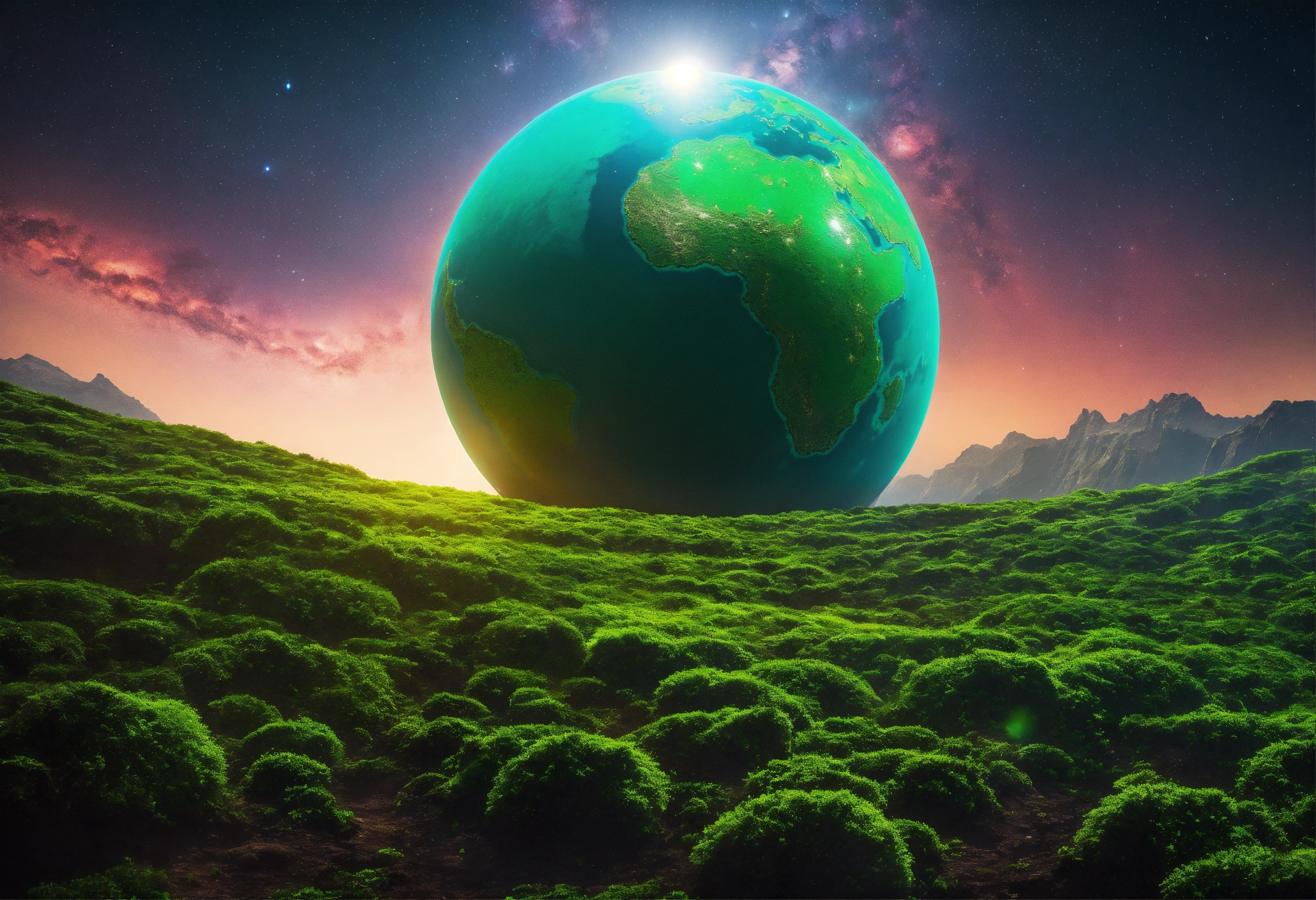 Lexica - One green continel planet floating in space