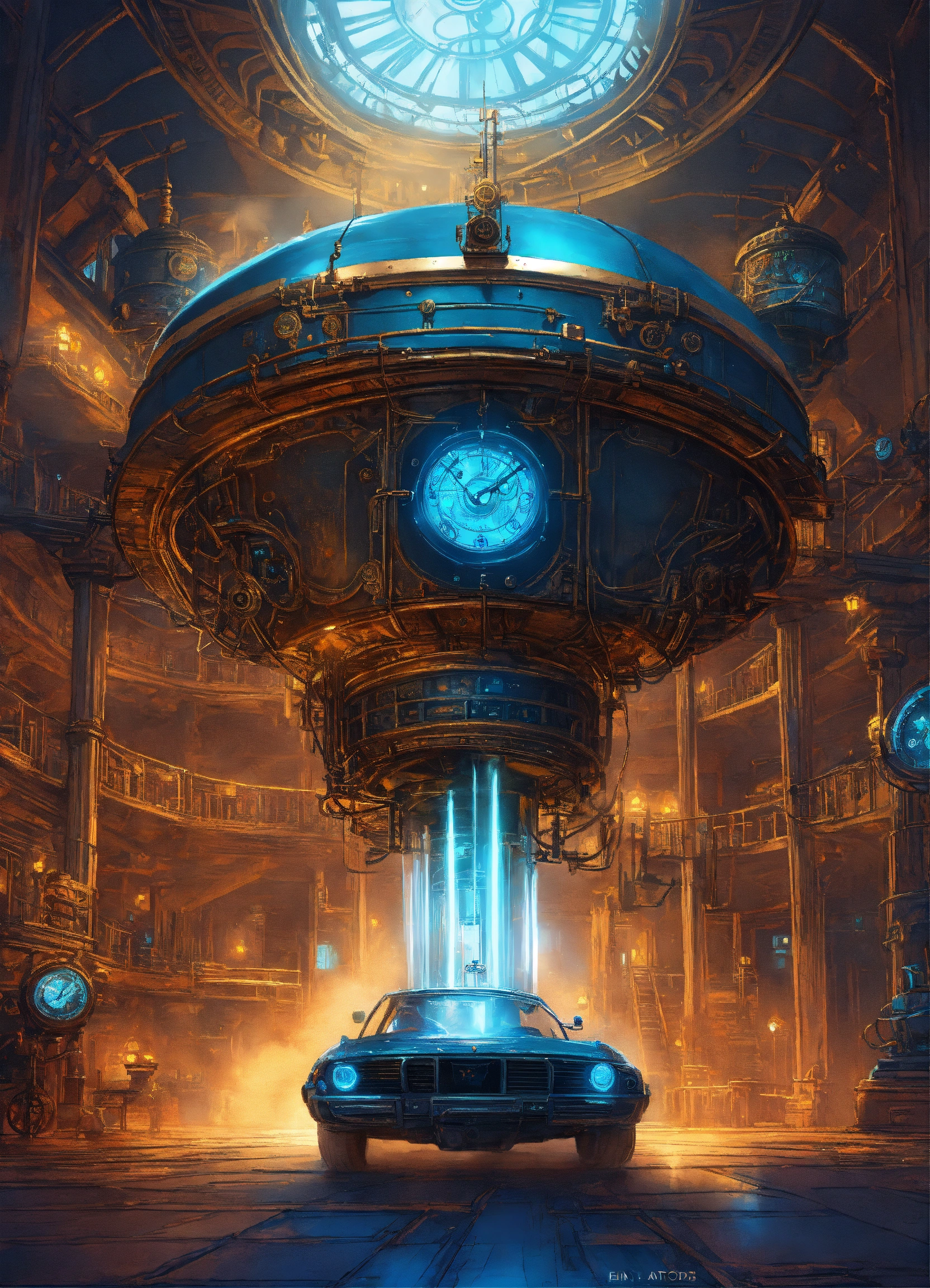 Lexica - Epic steam punk time machine, huge room, fantasy, blue rim ...