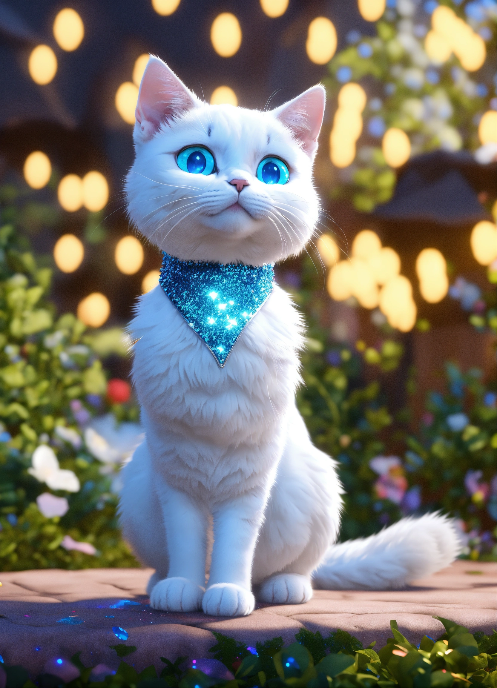 Lexica - Cartoon character a white cat with a silver coat and sparkling ...