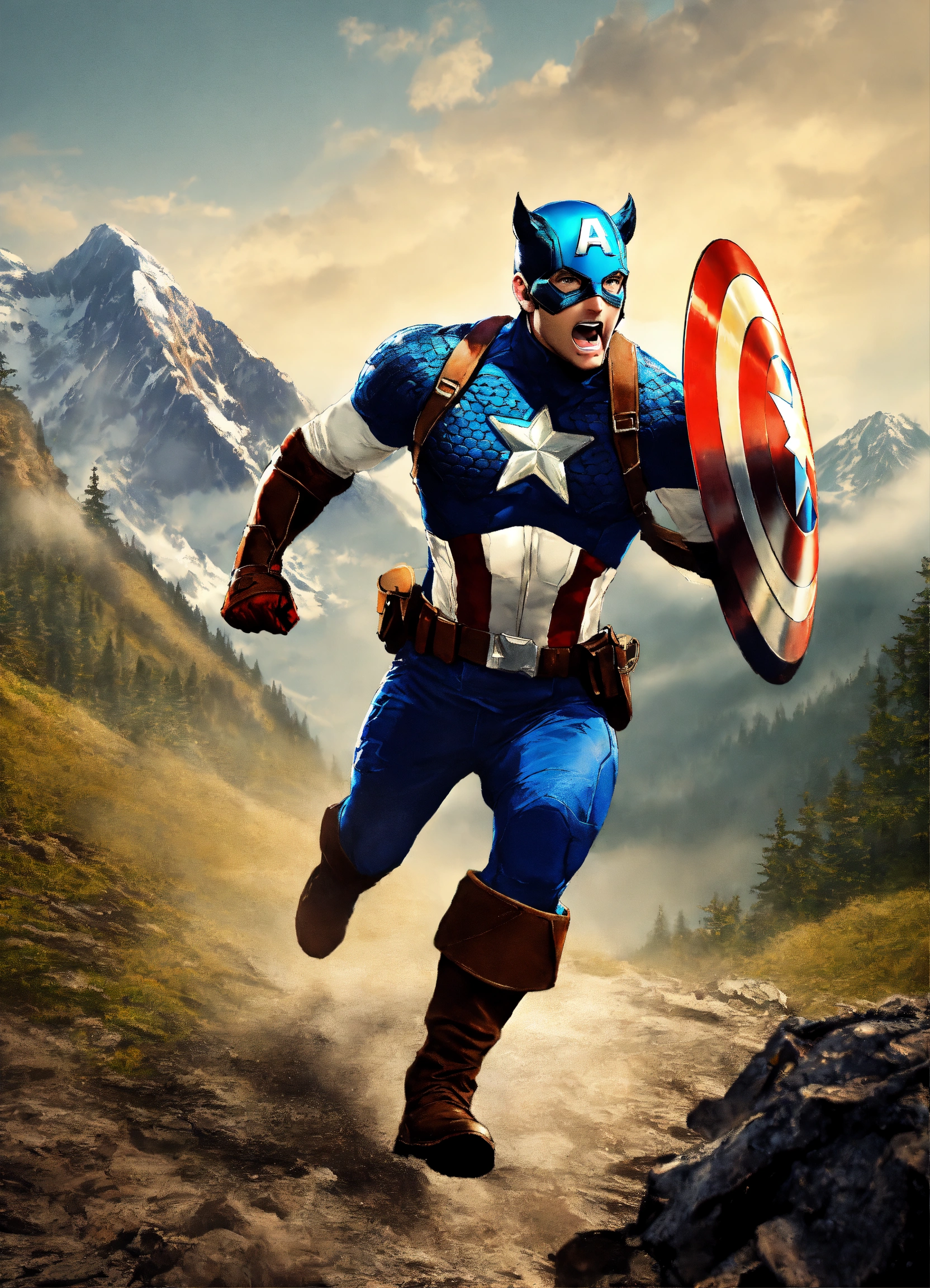 Lexica - Humoristic Captain America body mixed with wild boar head ...